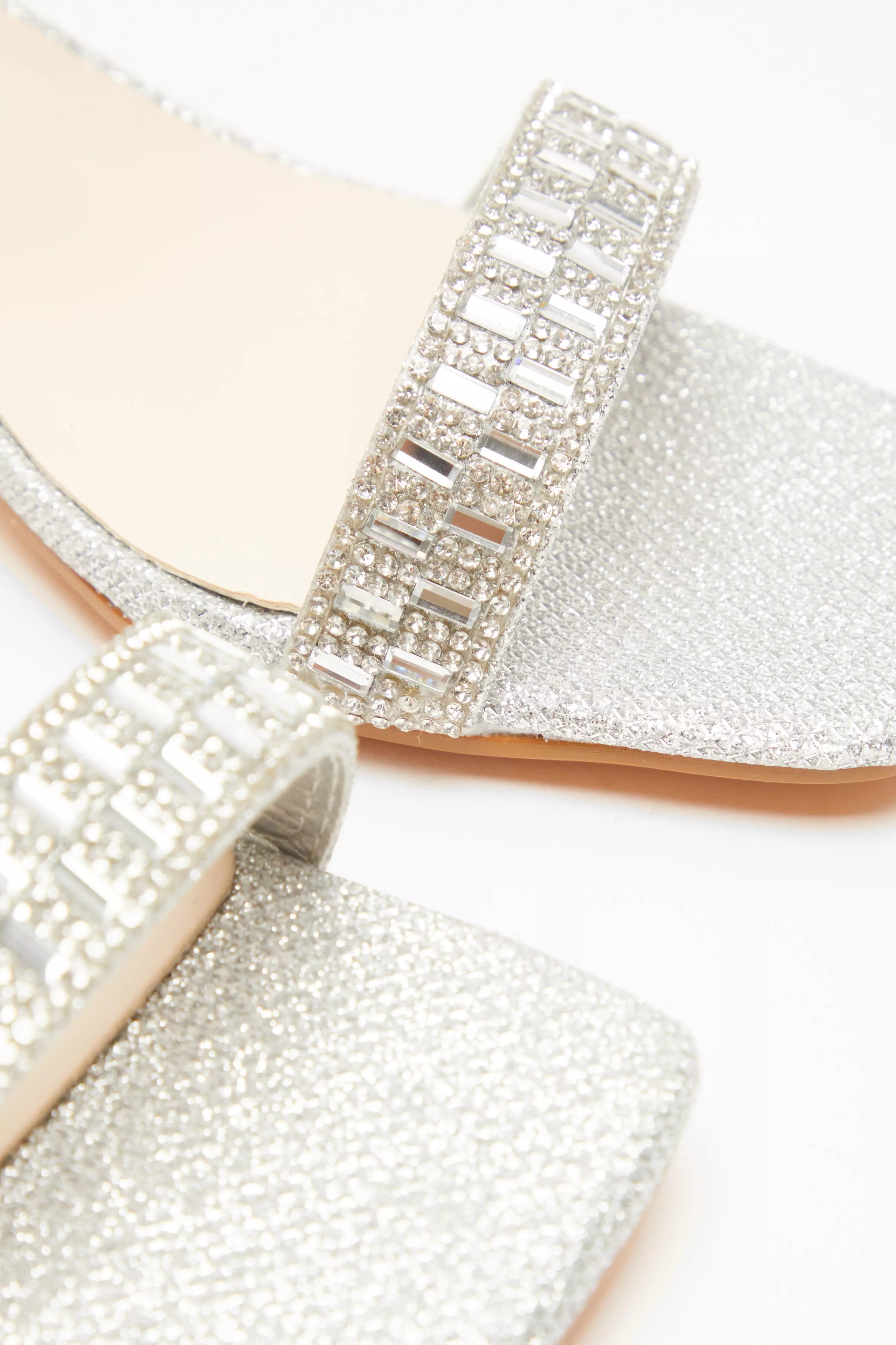 Silver Shimmer Low Block Heel Sandals