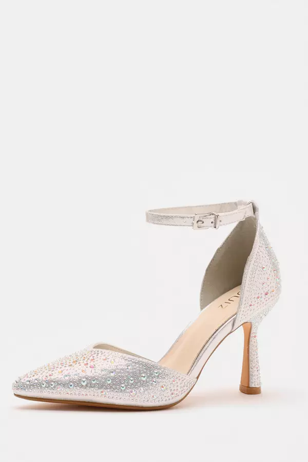 Silver Iridescent Diamante Court Heels