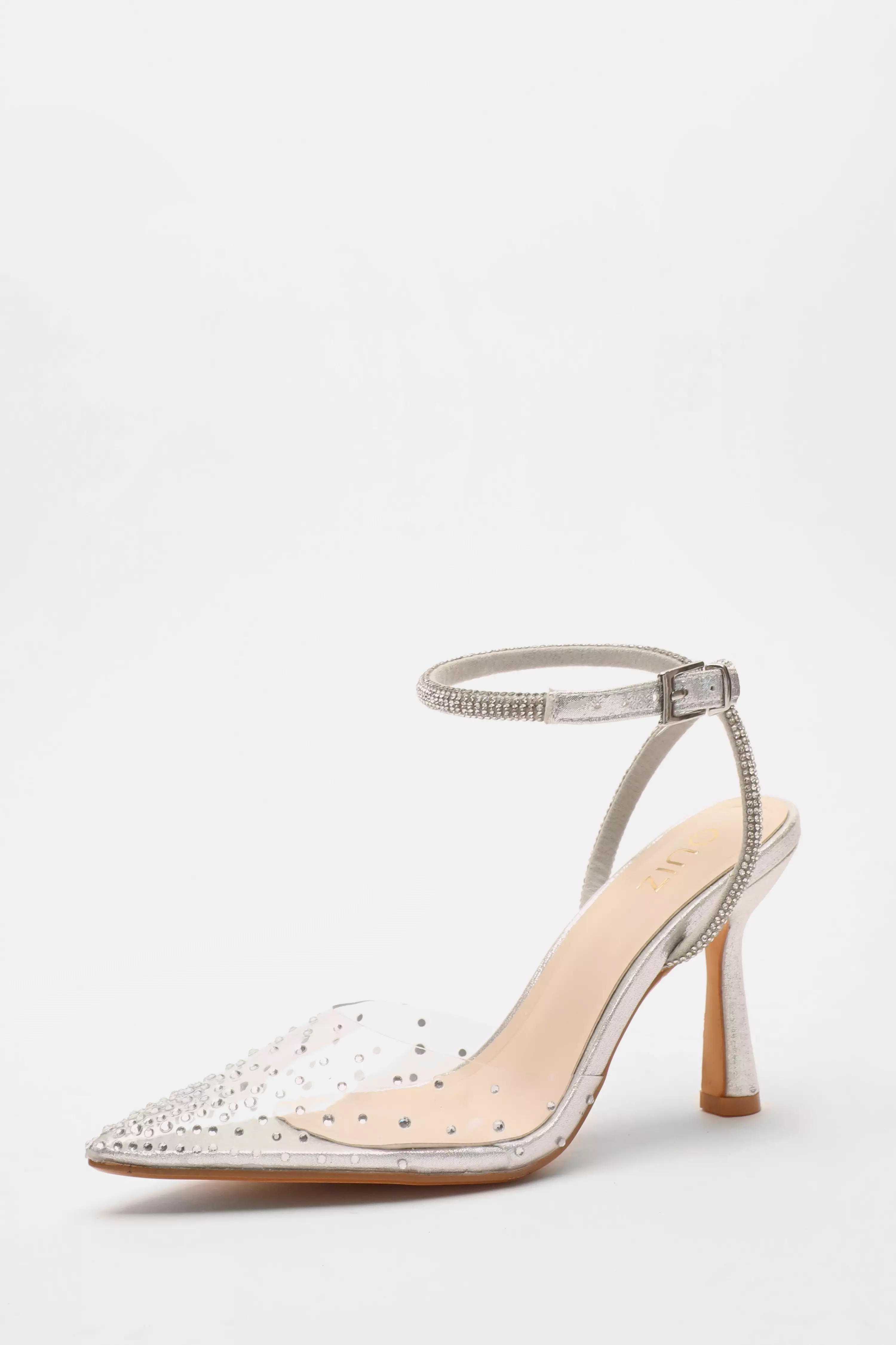 Silver Clear Embellished Court Heels