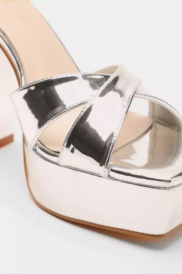 Silver Mirrored Platform Heels