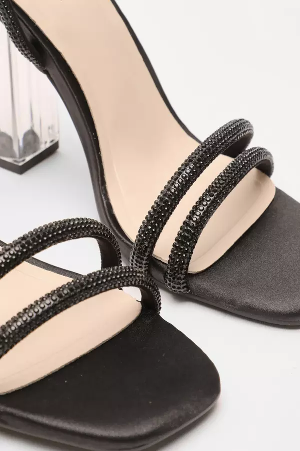 Black Diamante Clear Heeled Sandals