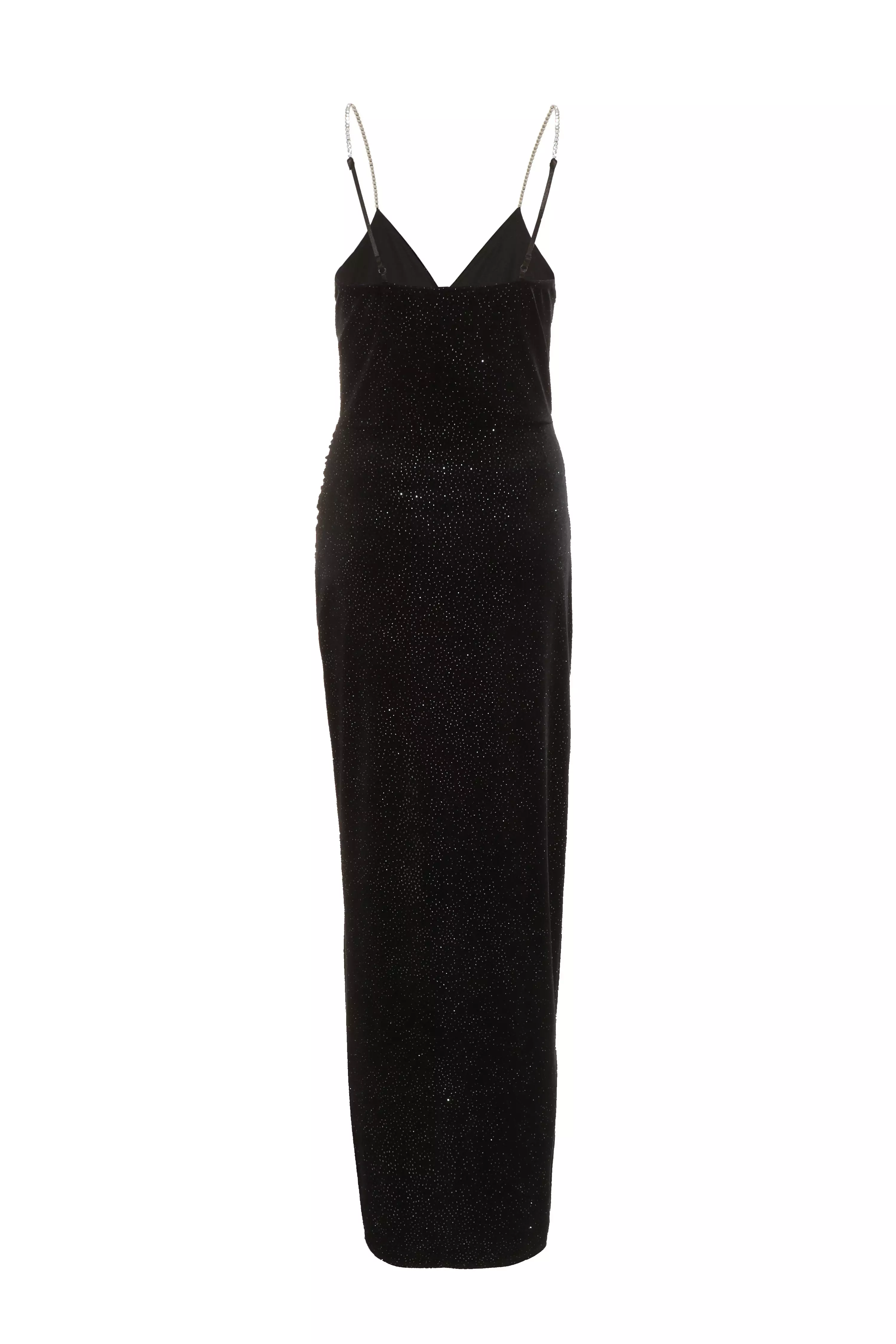 Black Glitter Velvet Wrap Maxi Dress