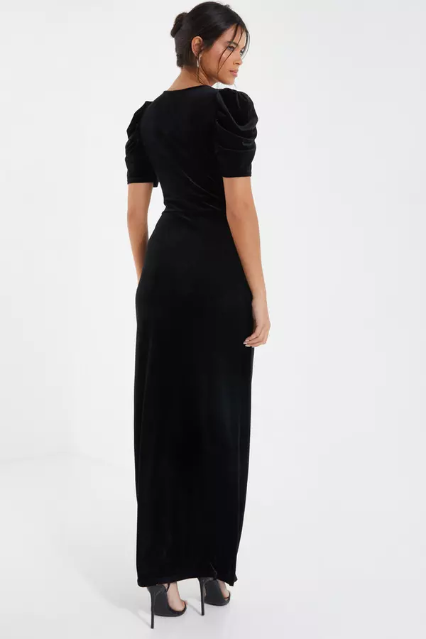 Black Velvet Wrap Maxi Dress