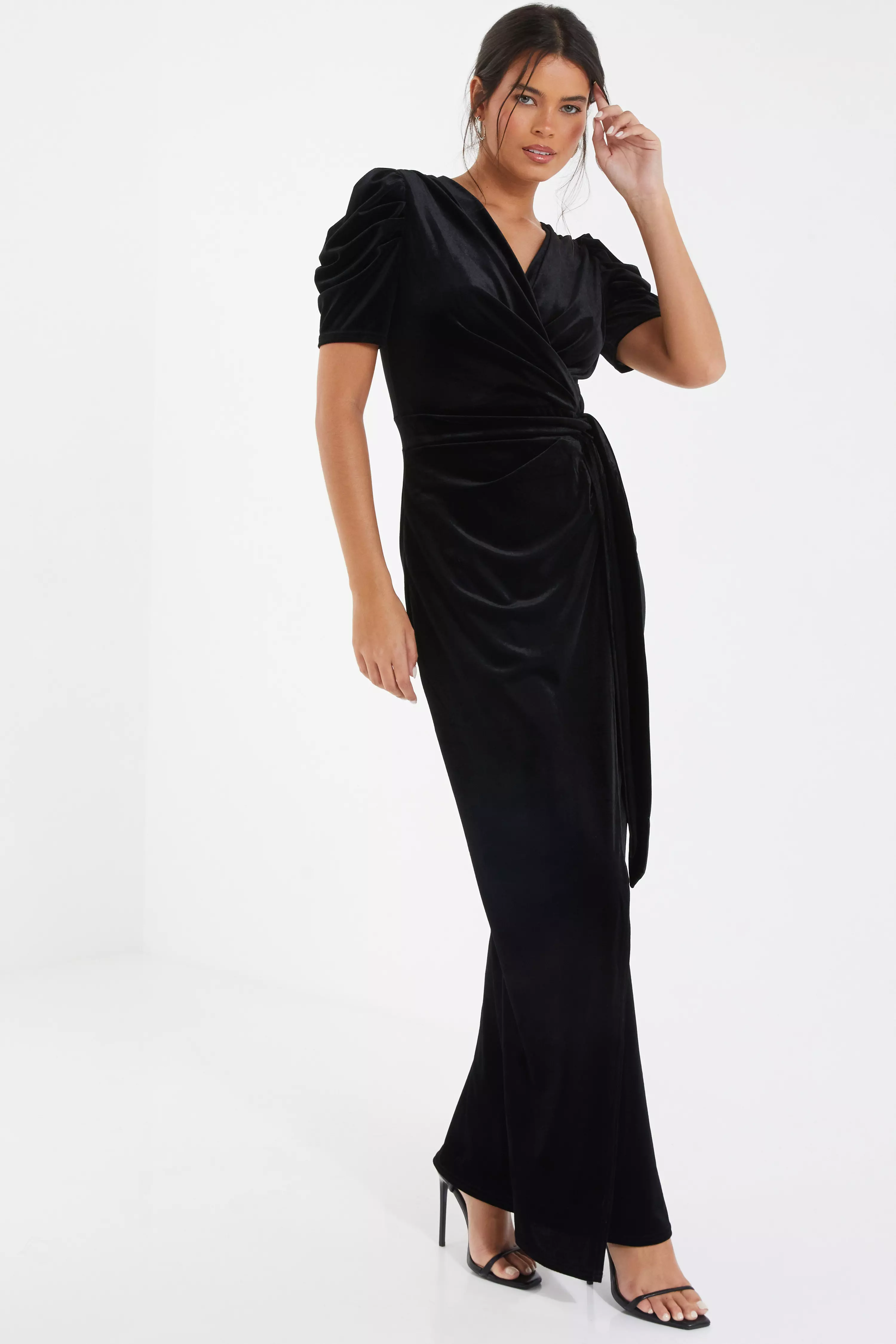 Black Velvet Wrap Maxi Dress