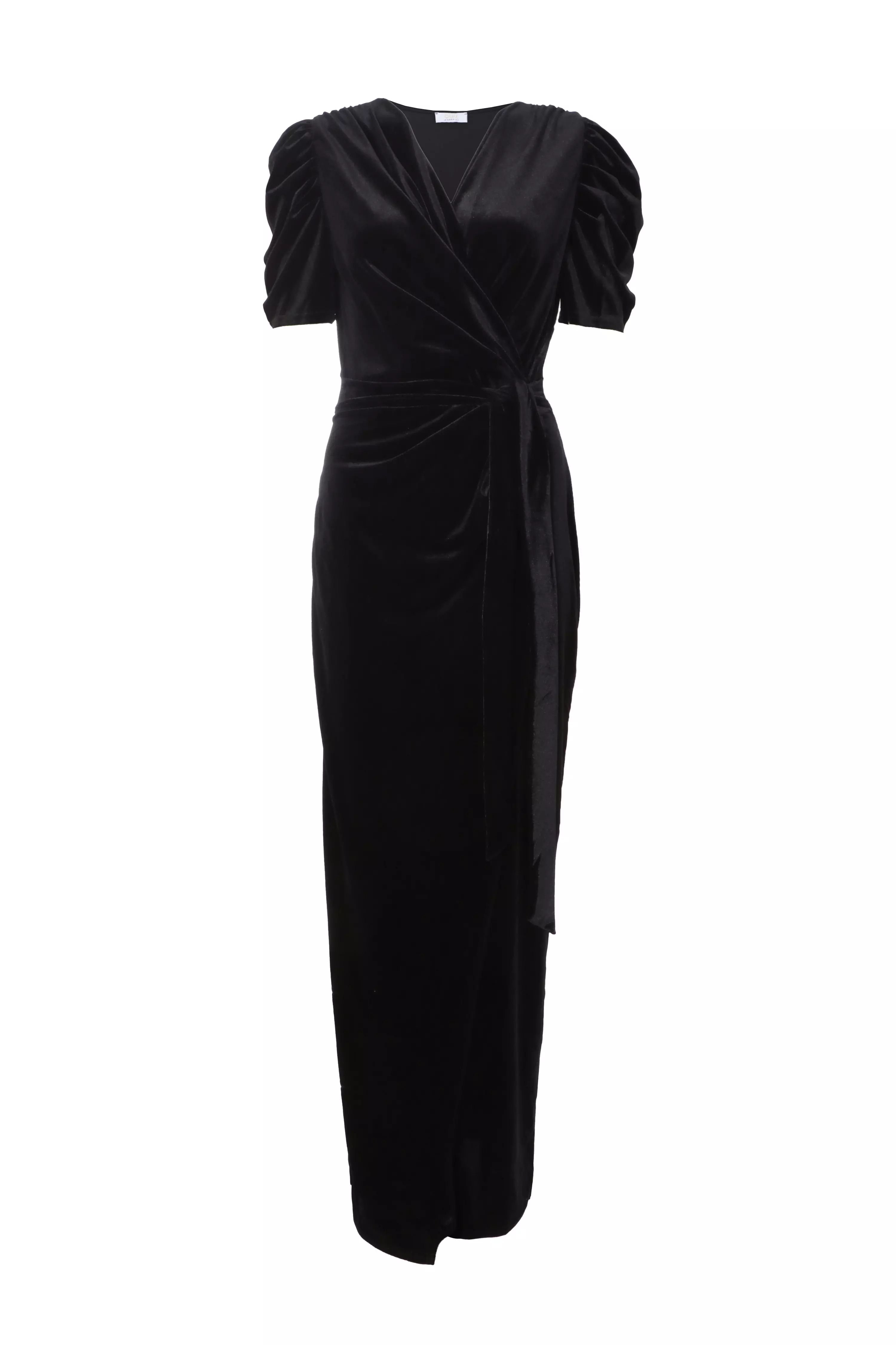 Black Velvet Wrap Maxi Dress