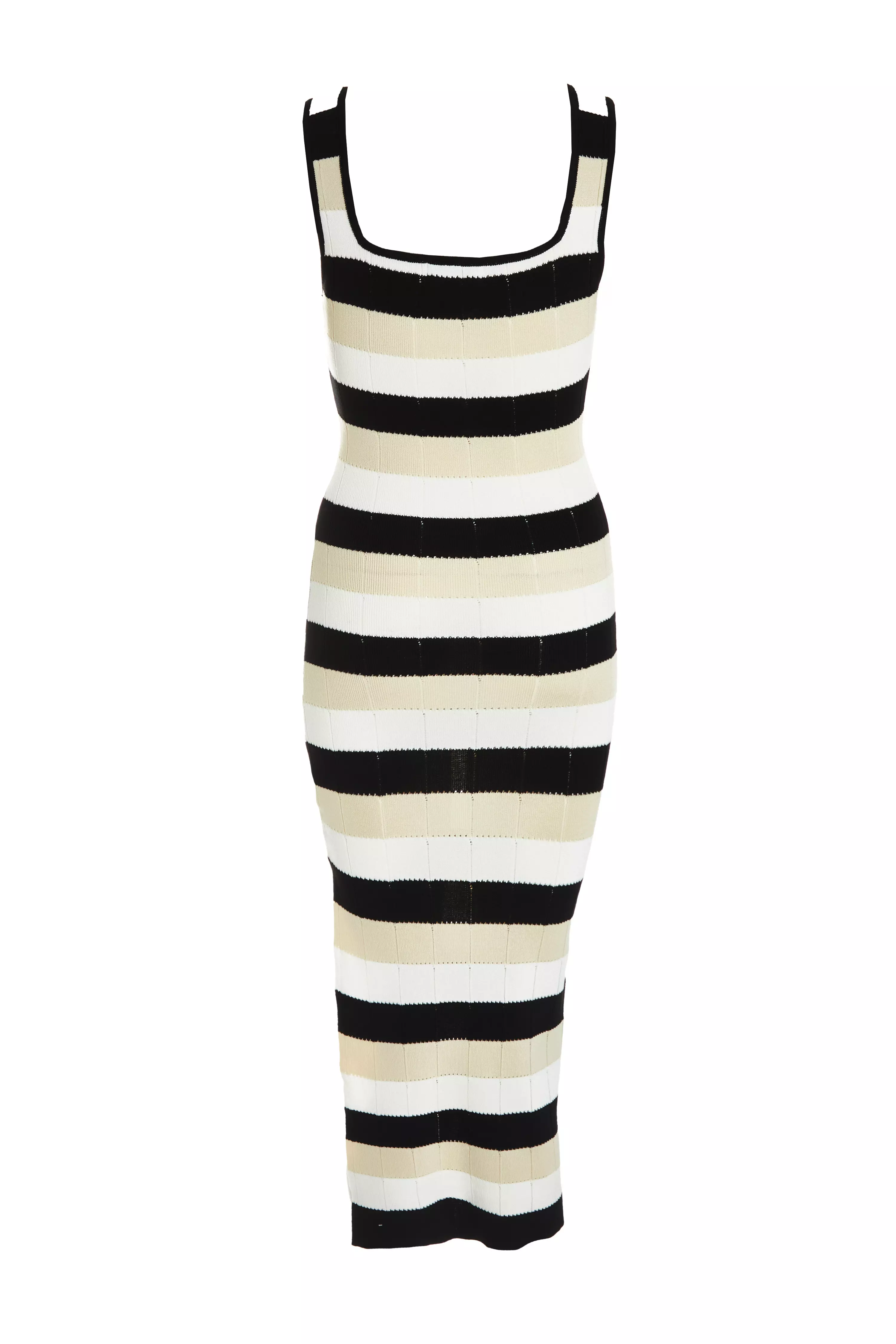 Black Stripe Knitted Bodycon Midi Dress