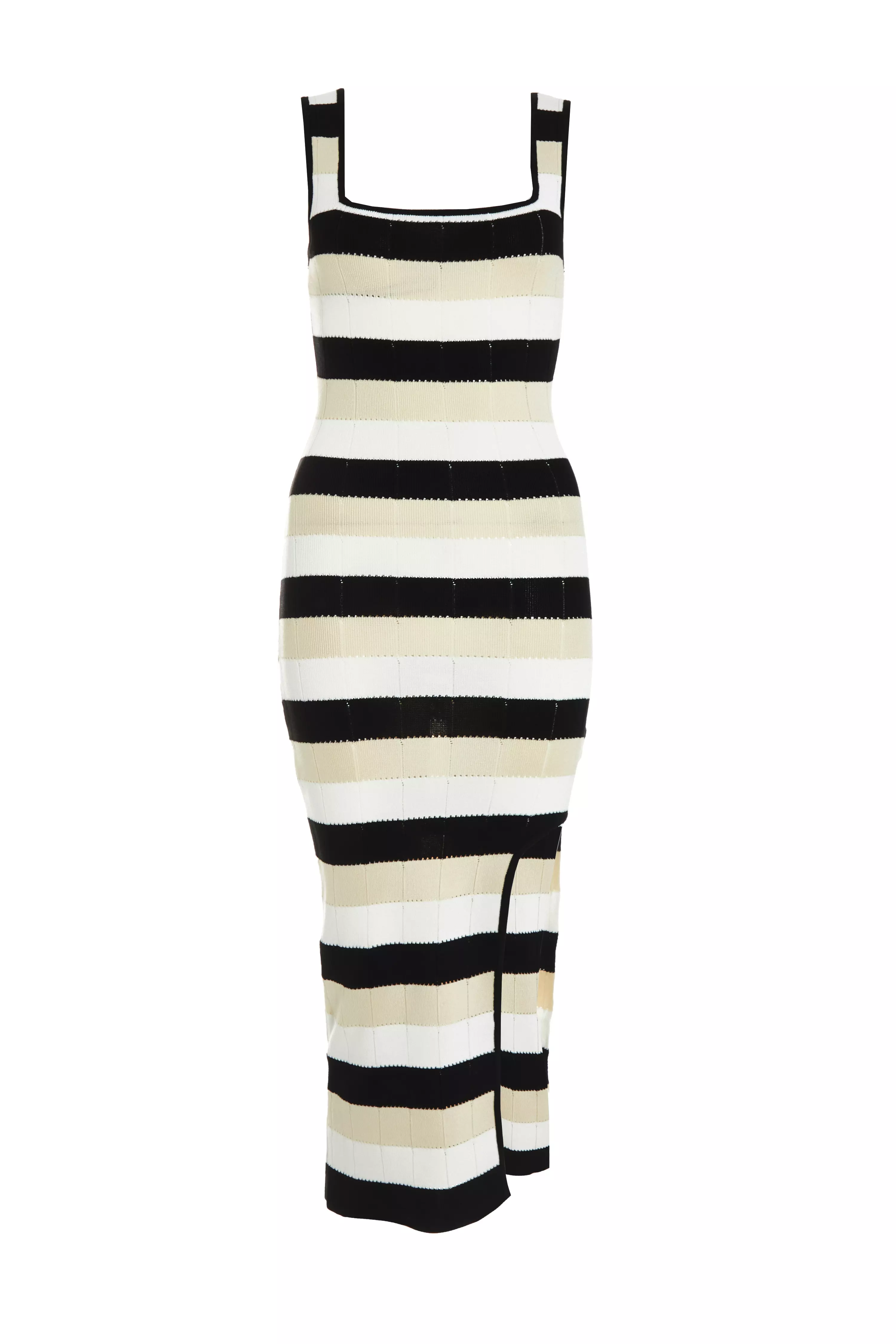 Black Stripe Knitted Bodycon Midi Dress