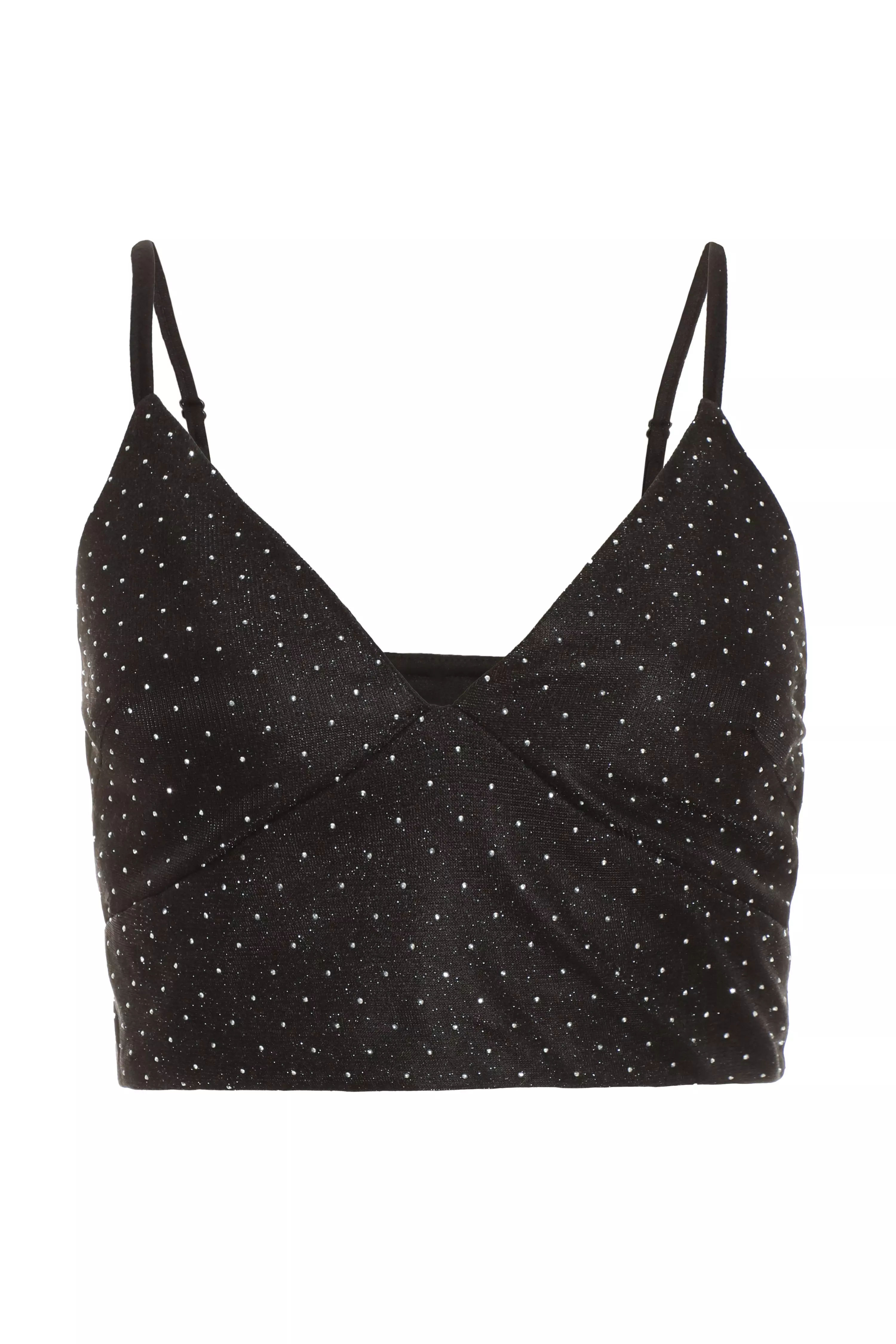 Black Diamante Crop Top