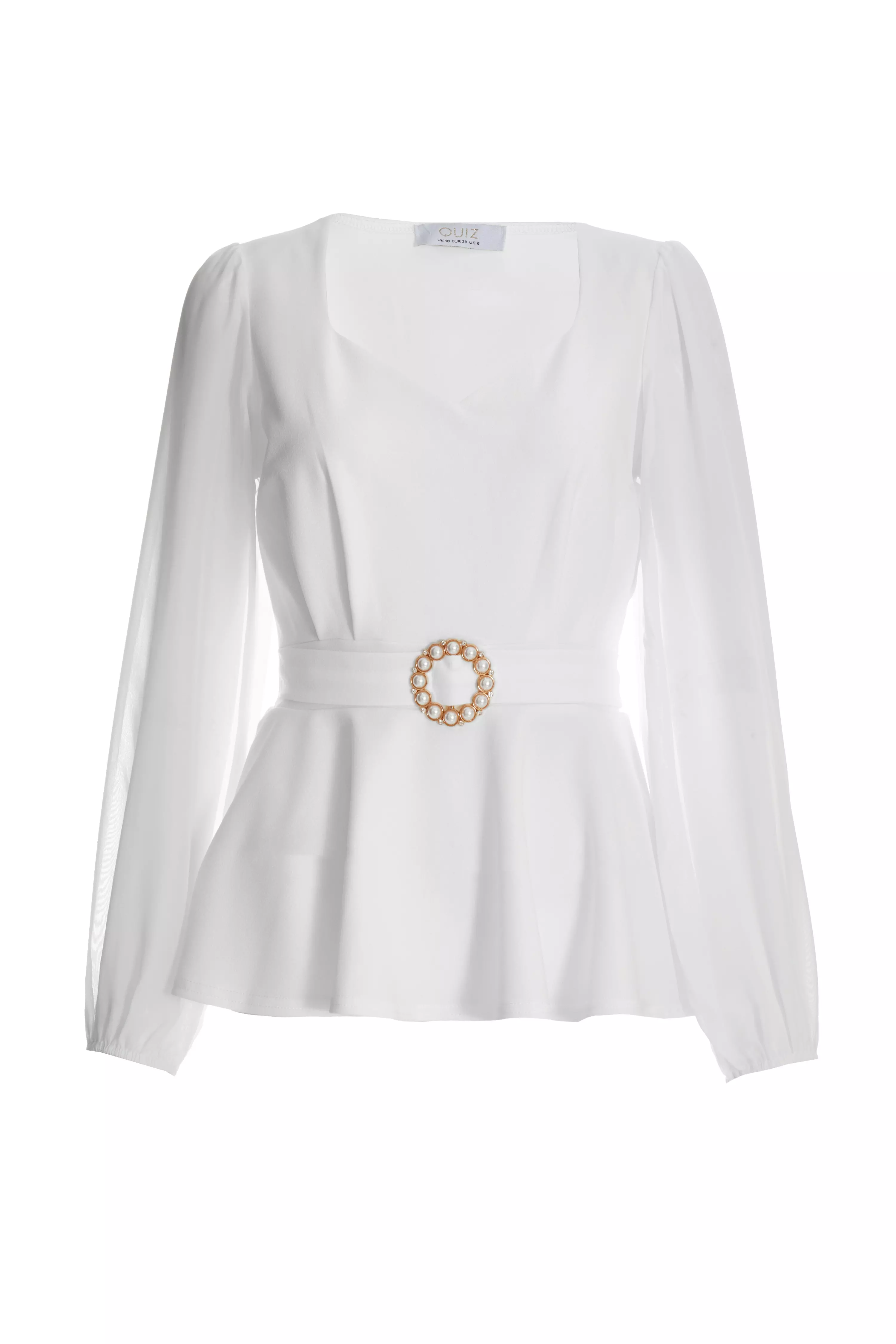 Cream Chiffon Buckle Peplum Top