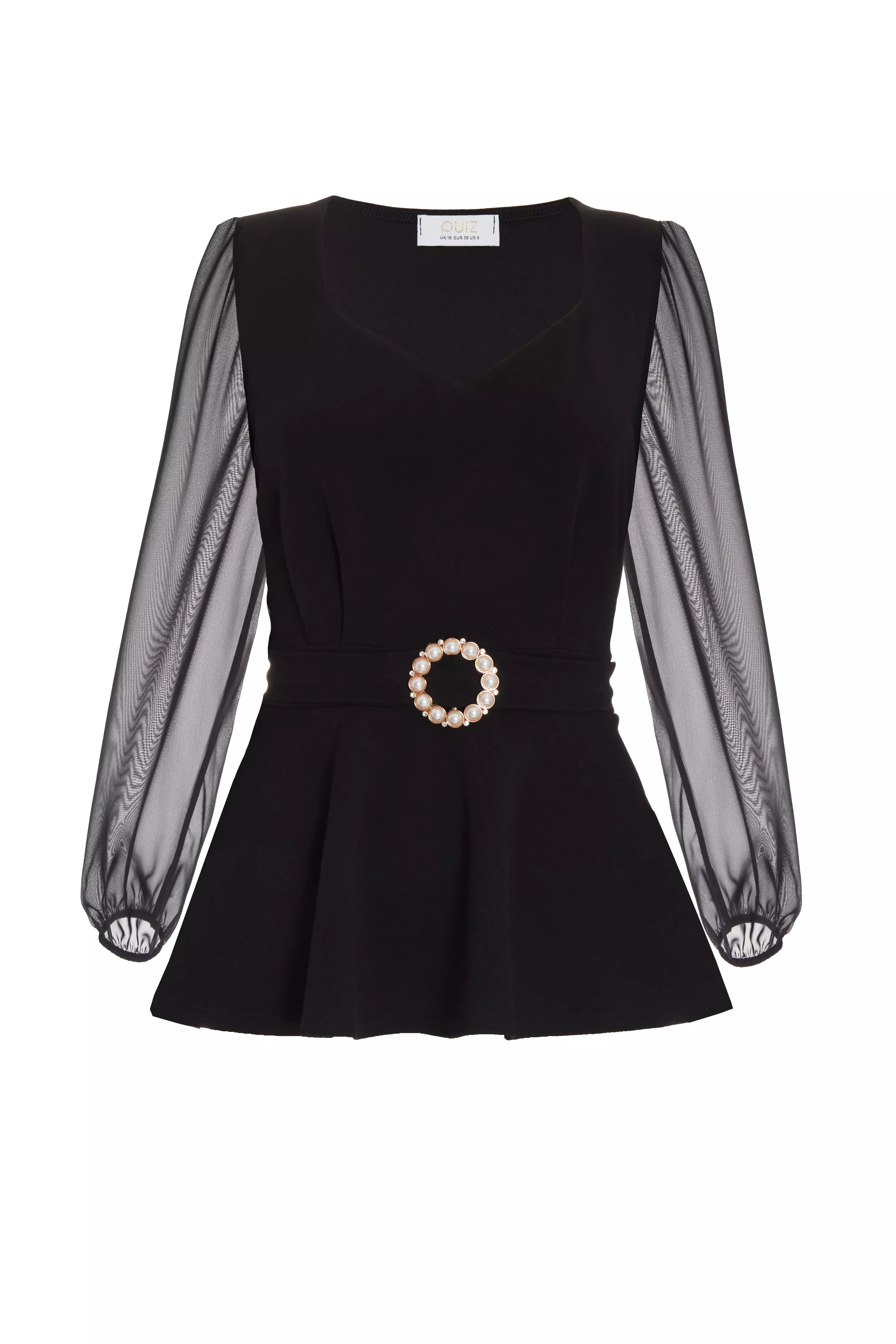 Black Chiffon Buckle Peplum Top