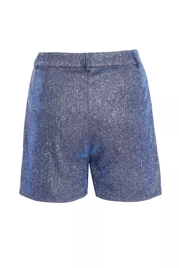 Blue Glitter Tailored Shorts