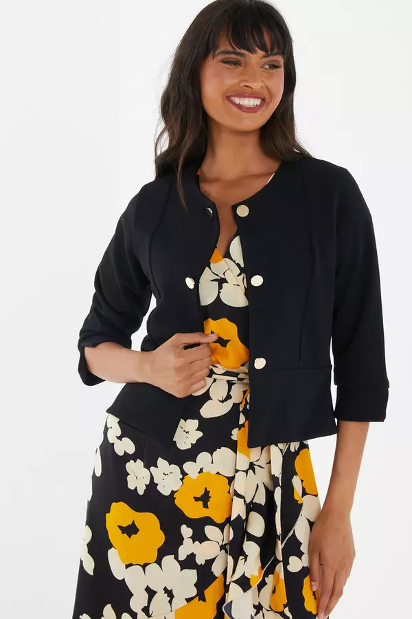 Black Button Front Cropped Jacket