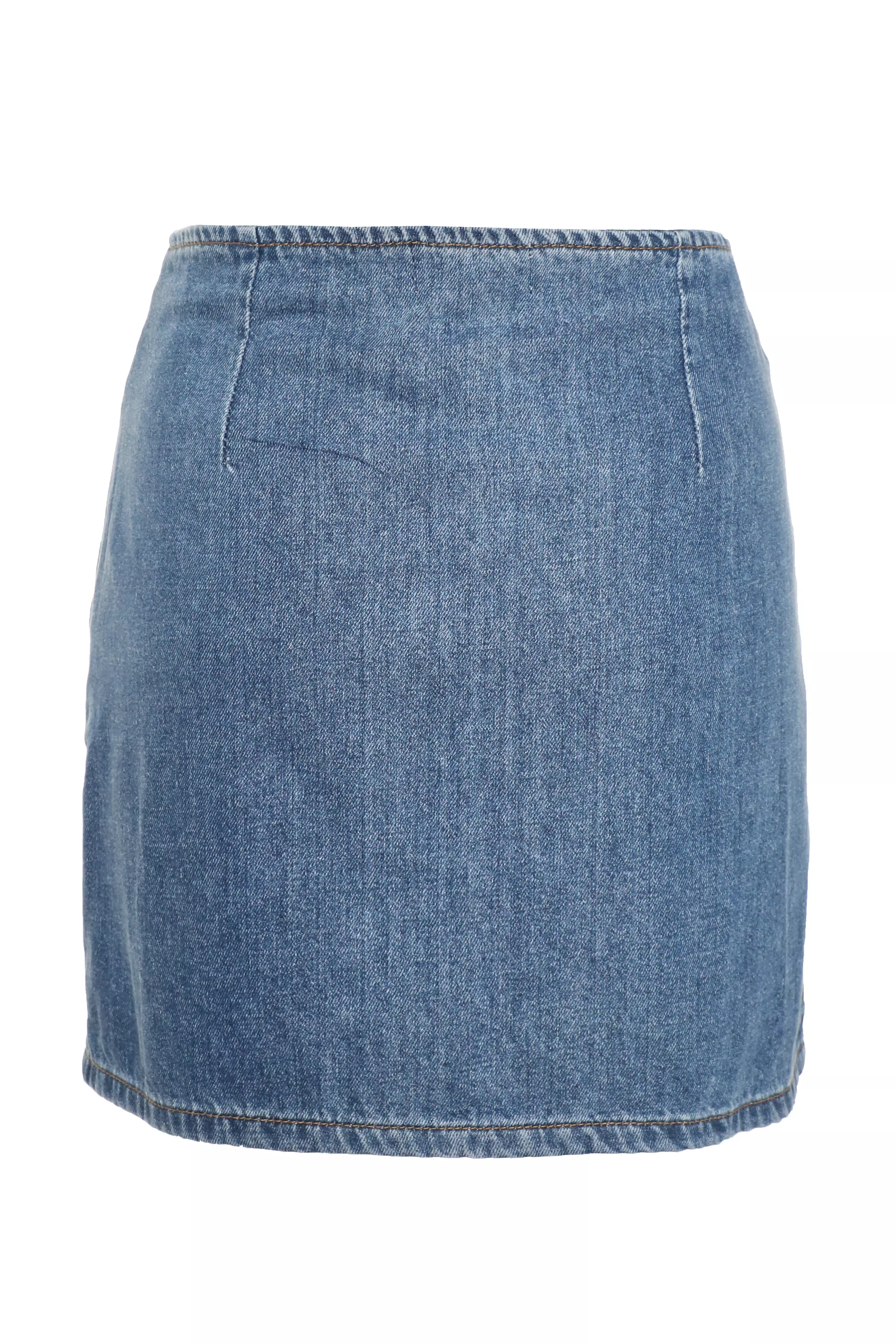 Blue Denim Embellished Mini Skirt