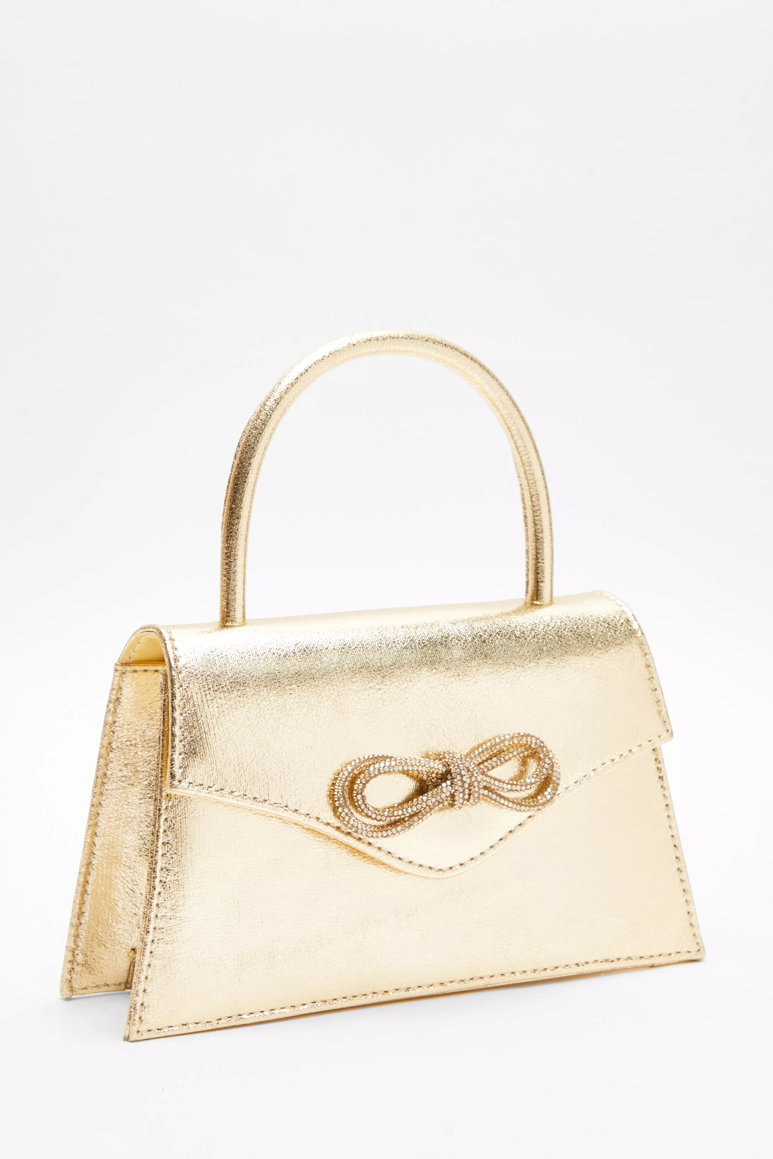 Gold Foil Diamante Bow Mini Tote Bag