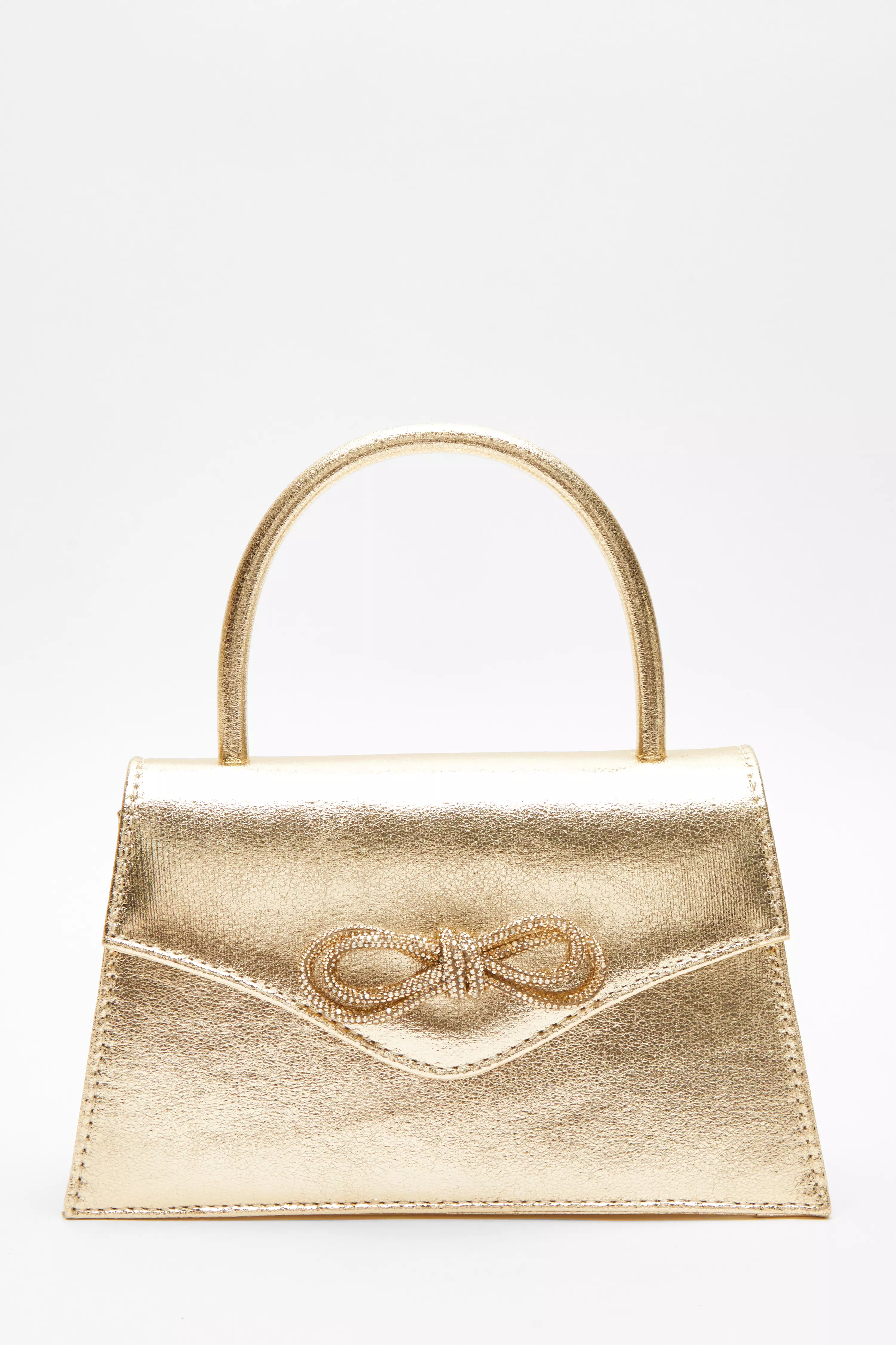 Gold Foil Diamante Bow Mini Tote Bag