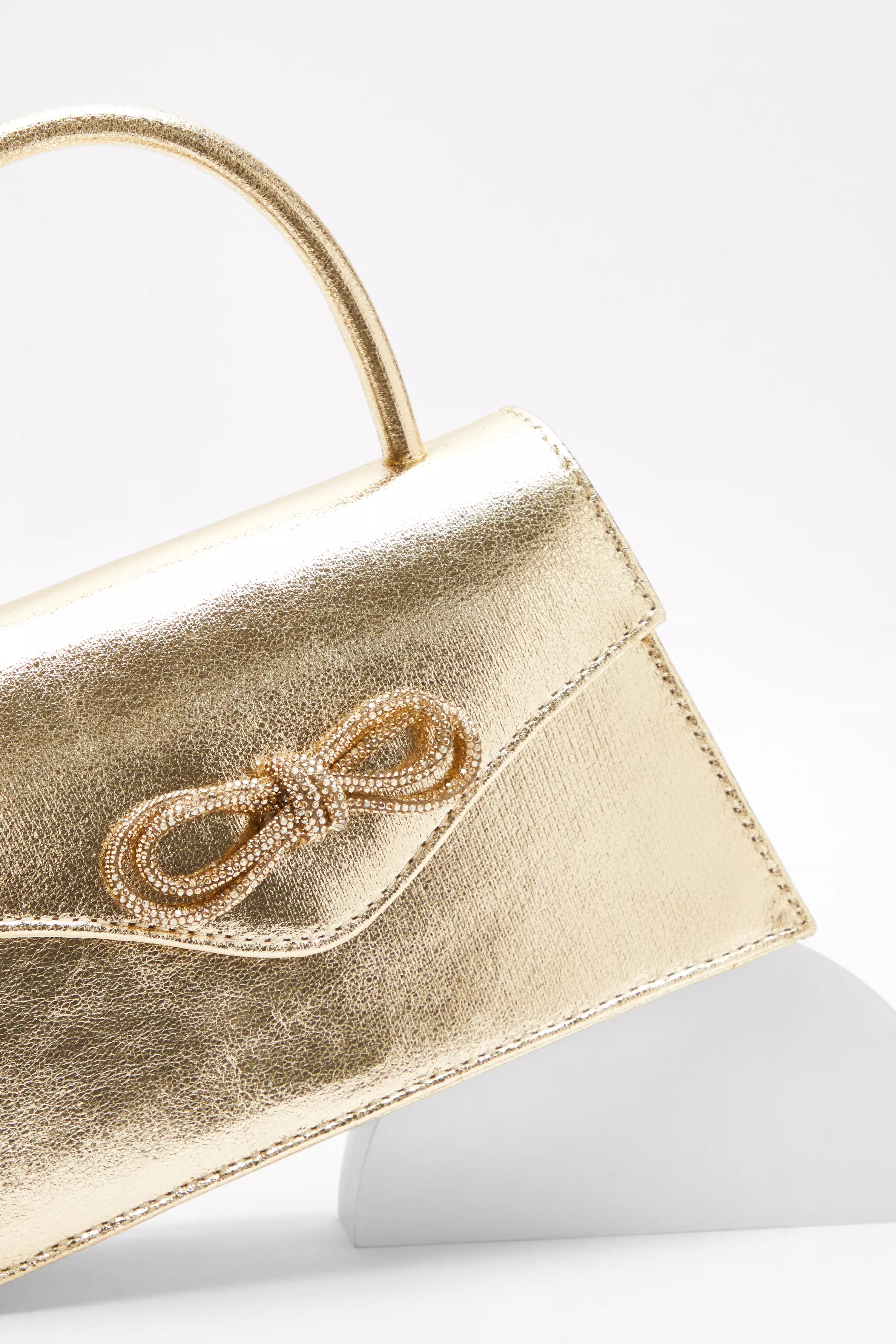 Gold Foil Diamante Bow Mini Tote Bag