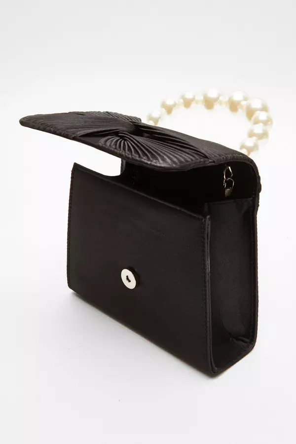 Black Satin Twist Pearl Handle Bag