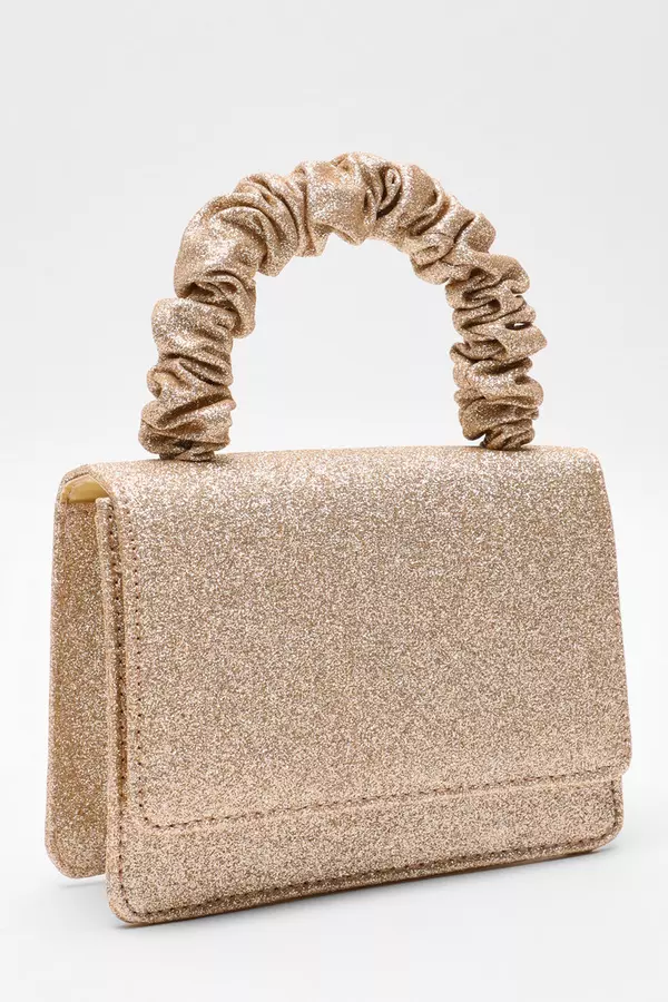 Gold Glitter Mini Ruched Bag