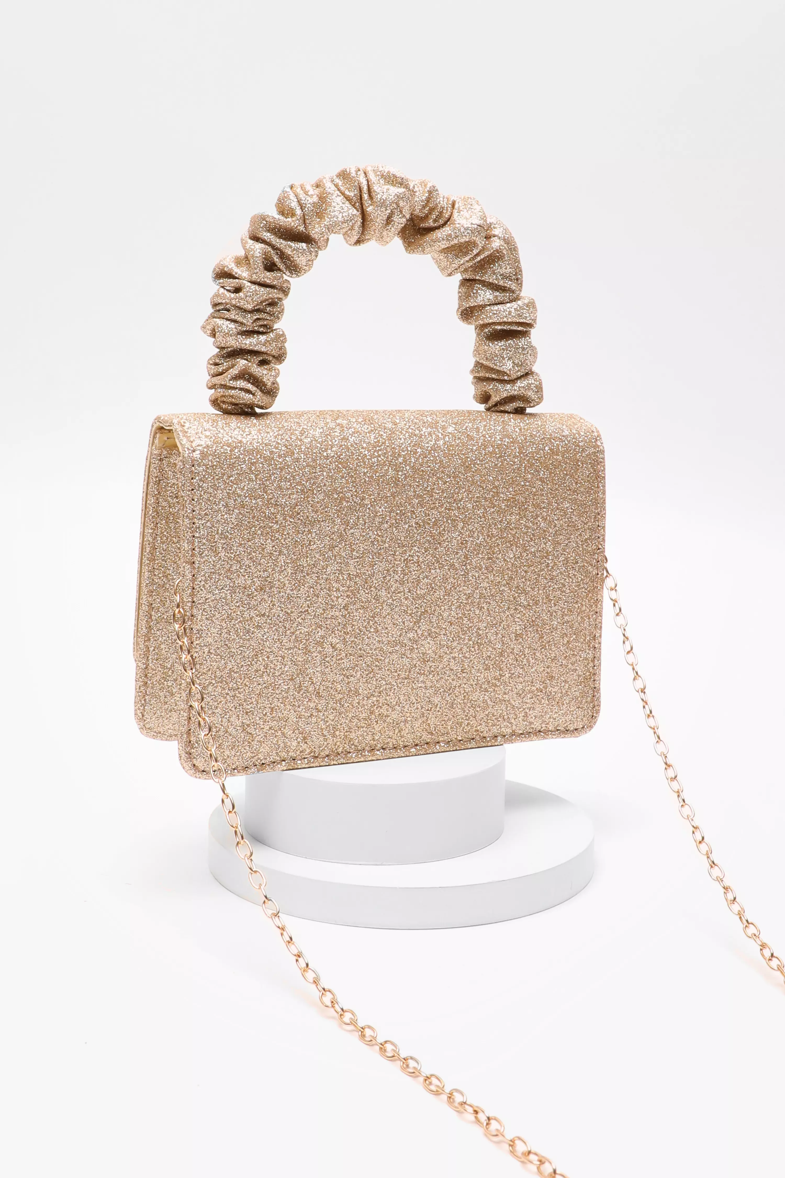 Gold Glitter Mini Ruched Bag