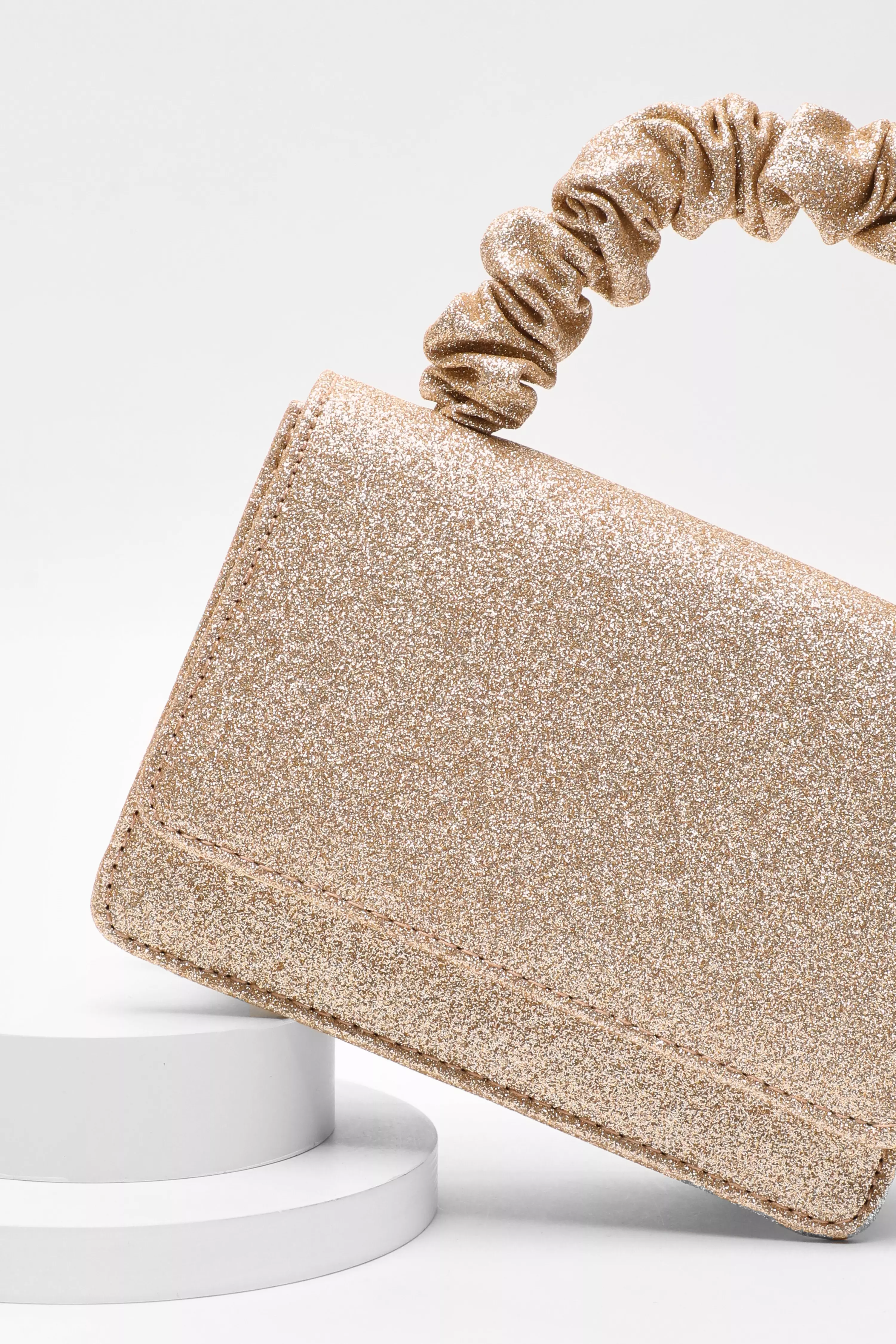 Gold Glitter Mini Ruched Bag