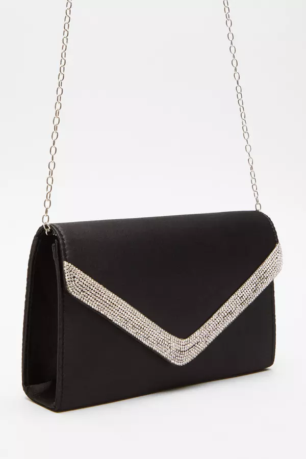 Black Diamante Trim Clutch Bag