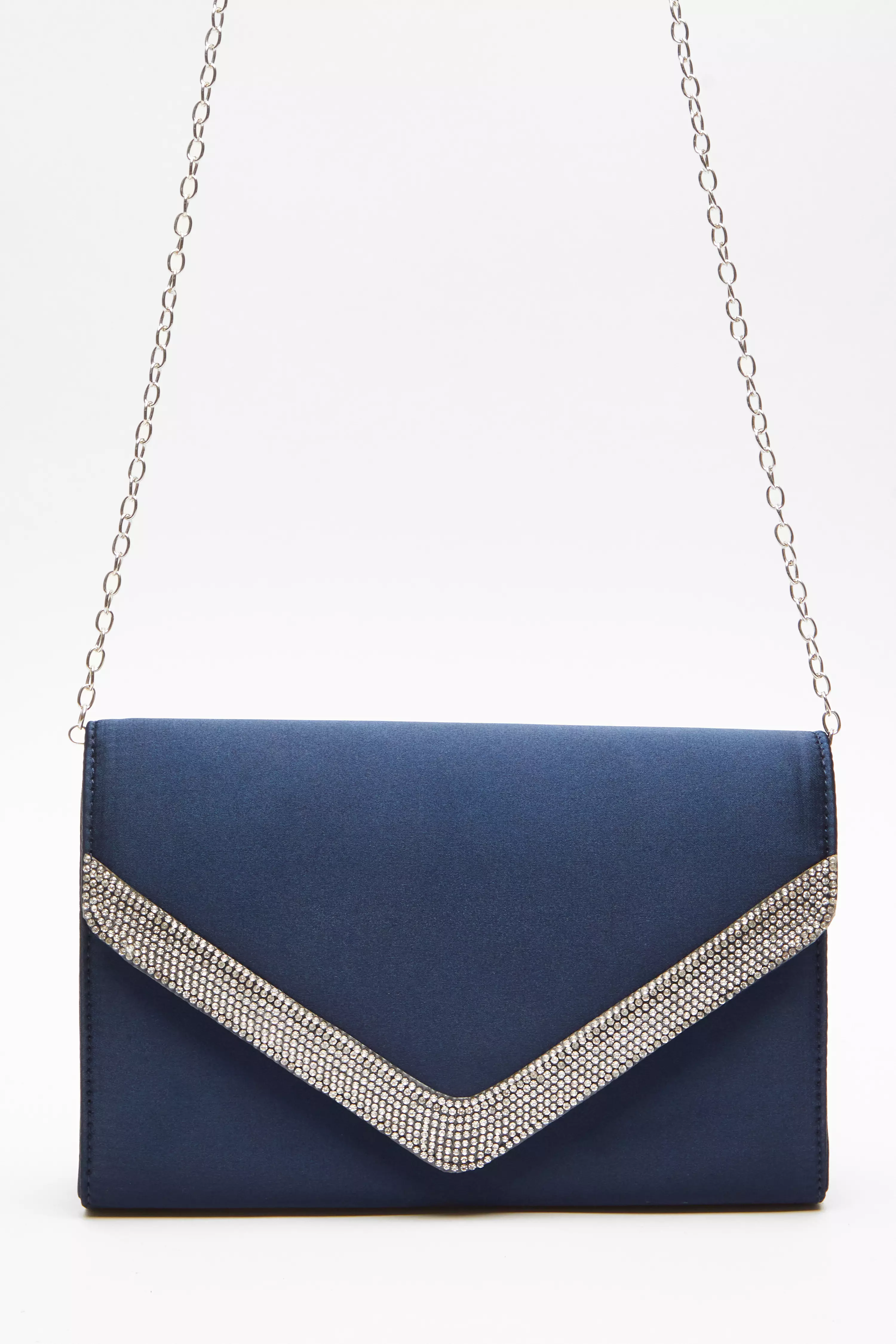 Navy Diamante Trim Clutch Bag