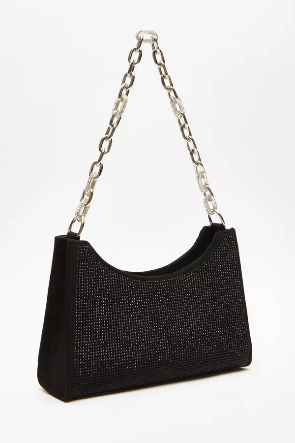 Black Diamante Chain Shoulder Bag