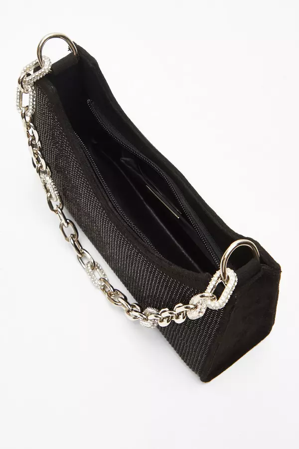 Black Diamante Chain Shoulder Bag
