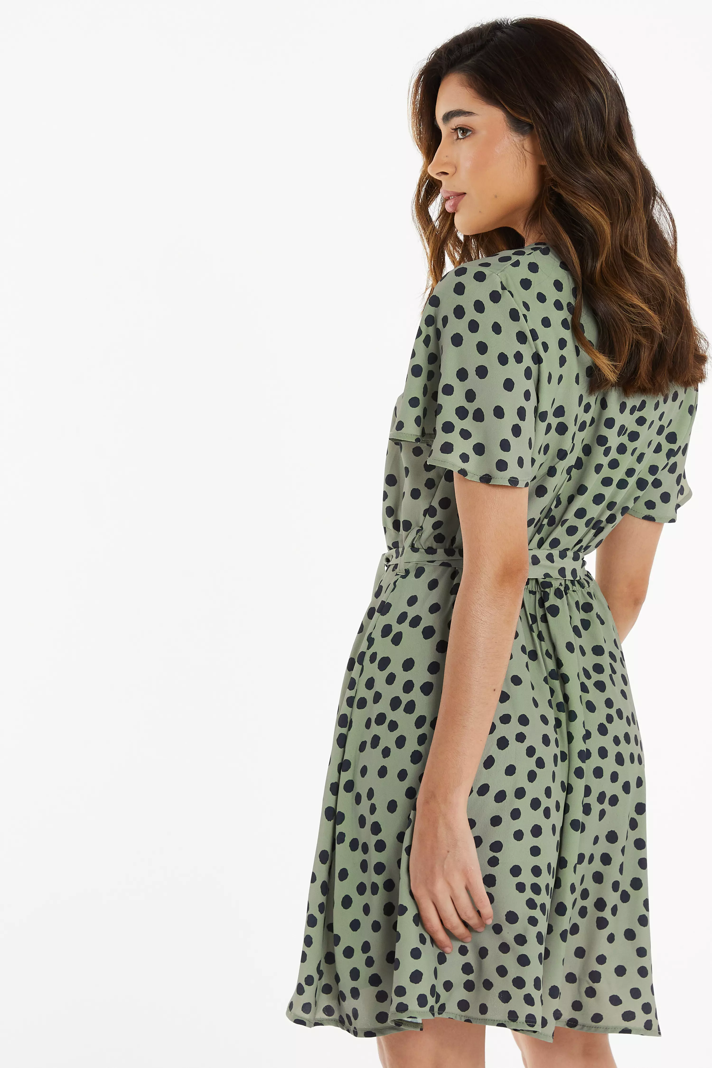 Khaki Polka Dot Skater Mini Dress