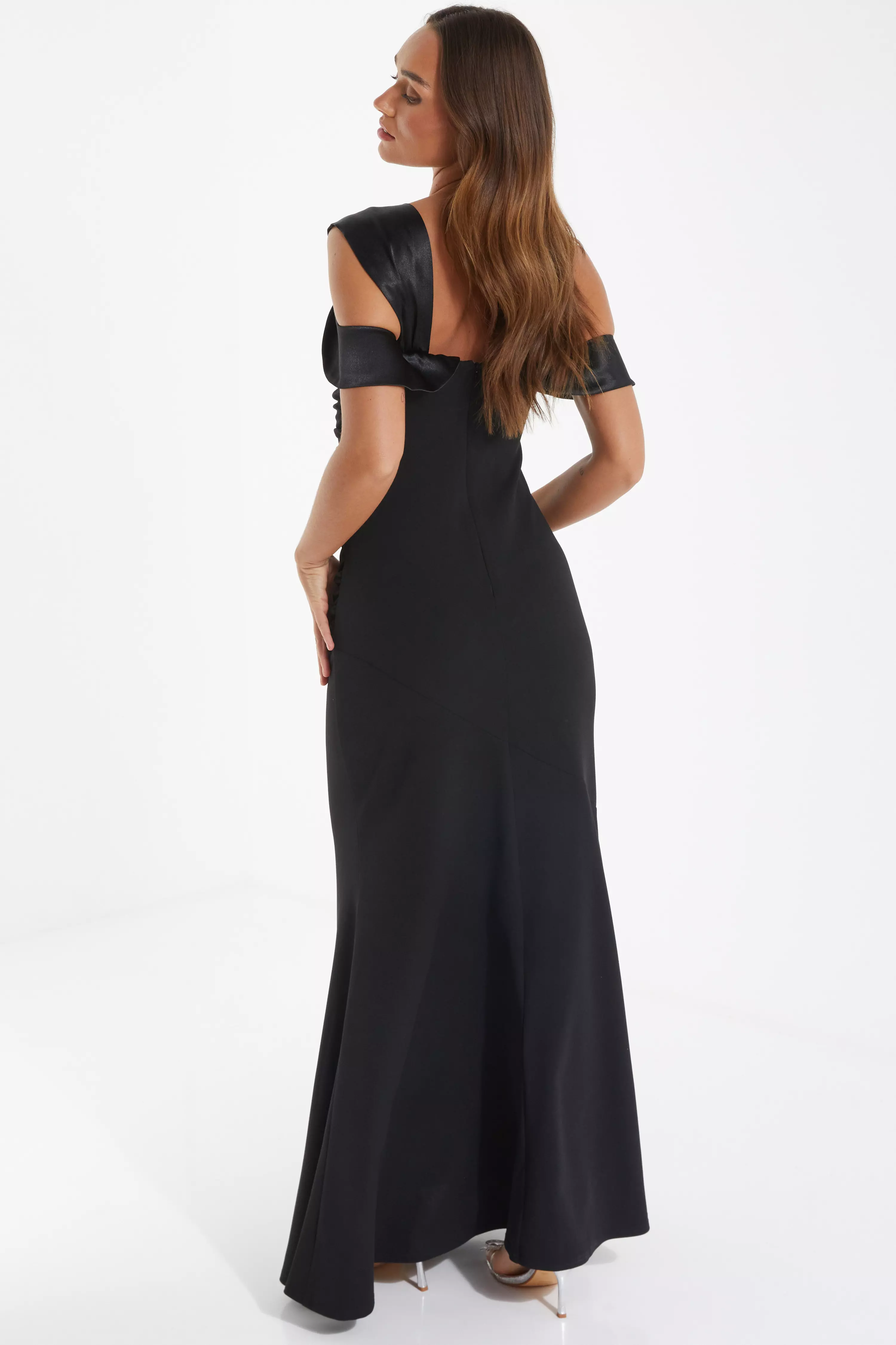 Black Asymmetric Bardot Maxi Dress