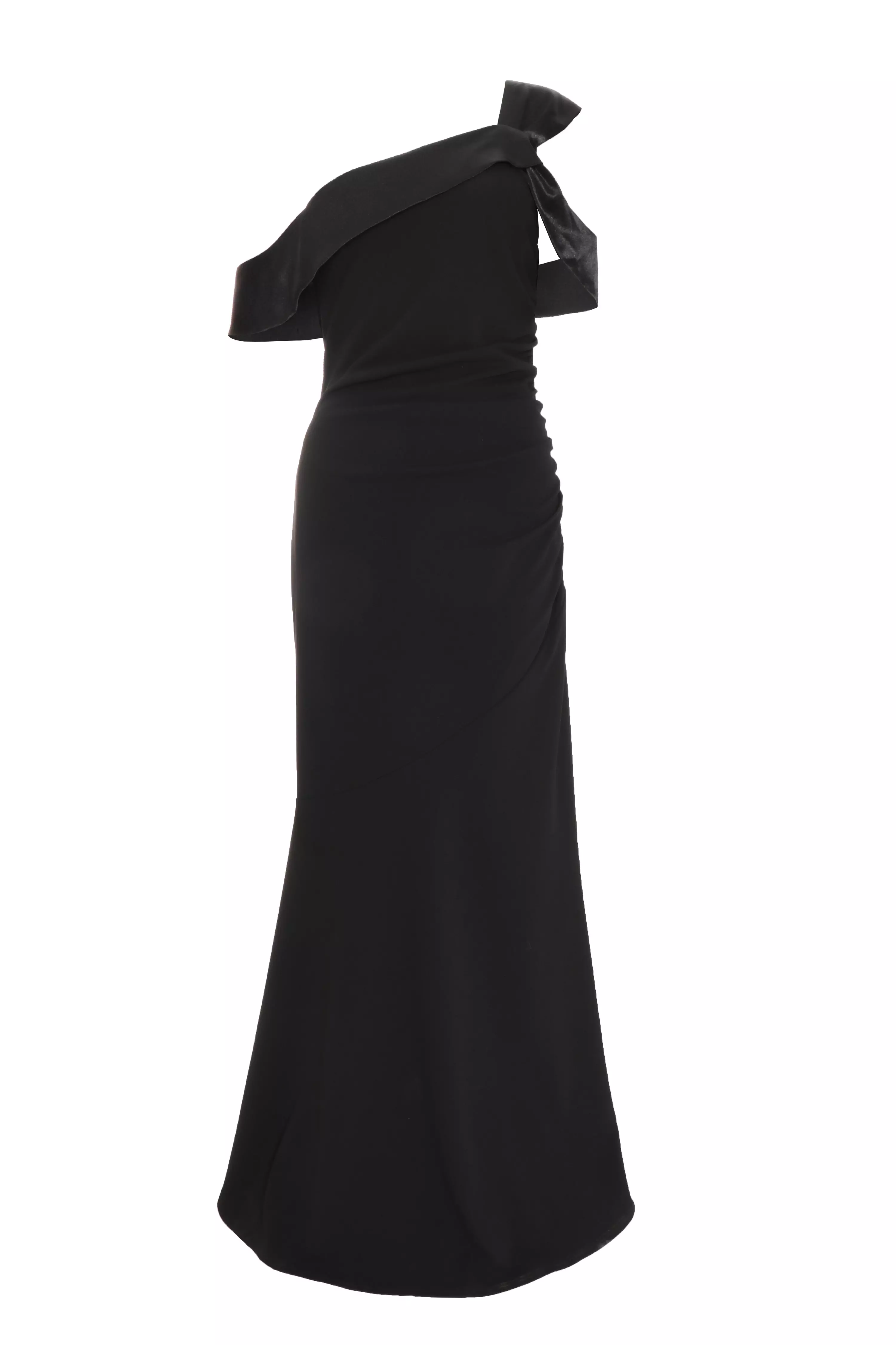 Black Asymmetric Bardot Maxi Dress