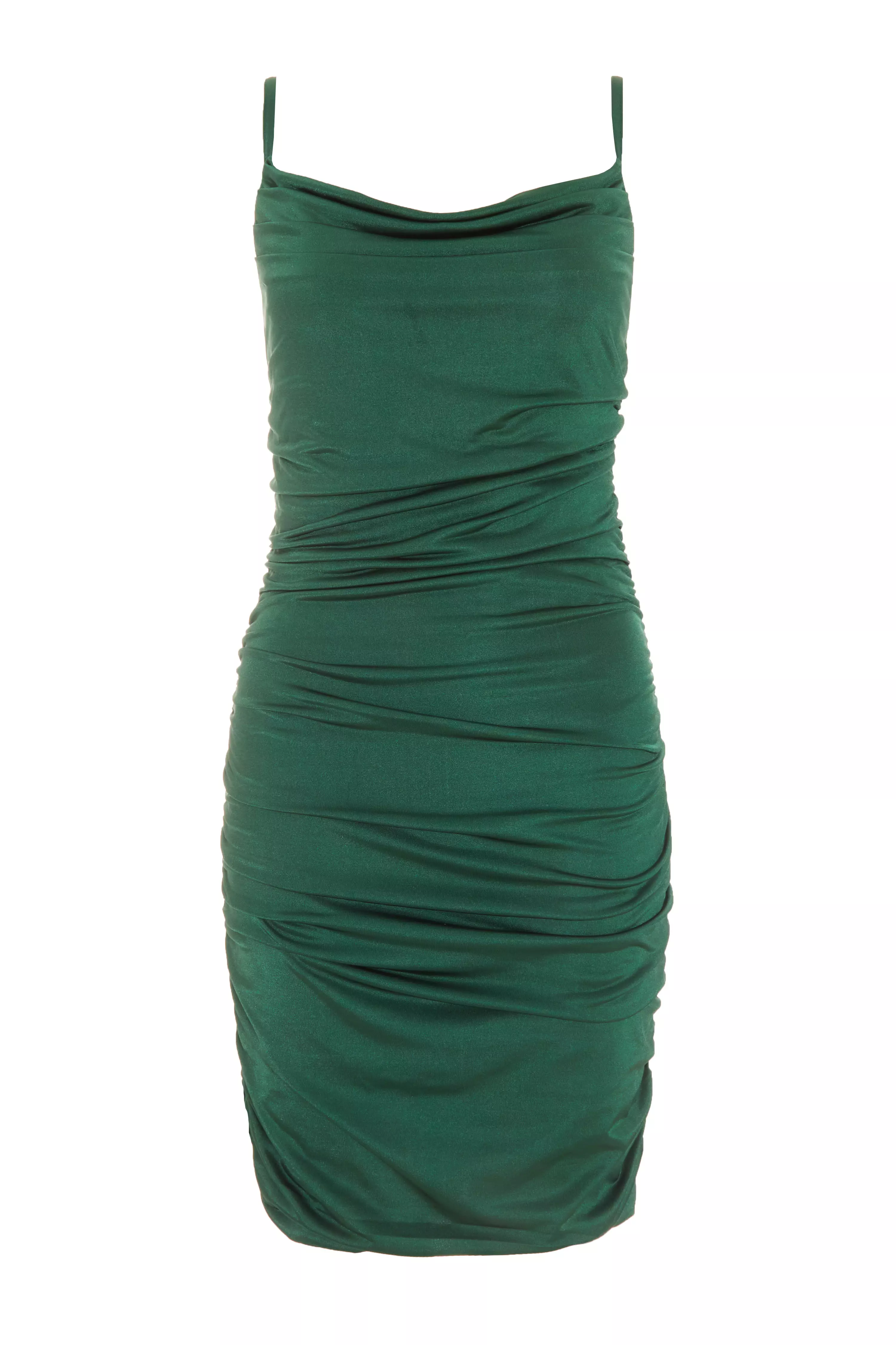 Bottle Green Ruched Bodycon Mini Dress