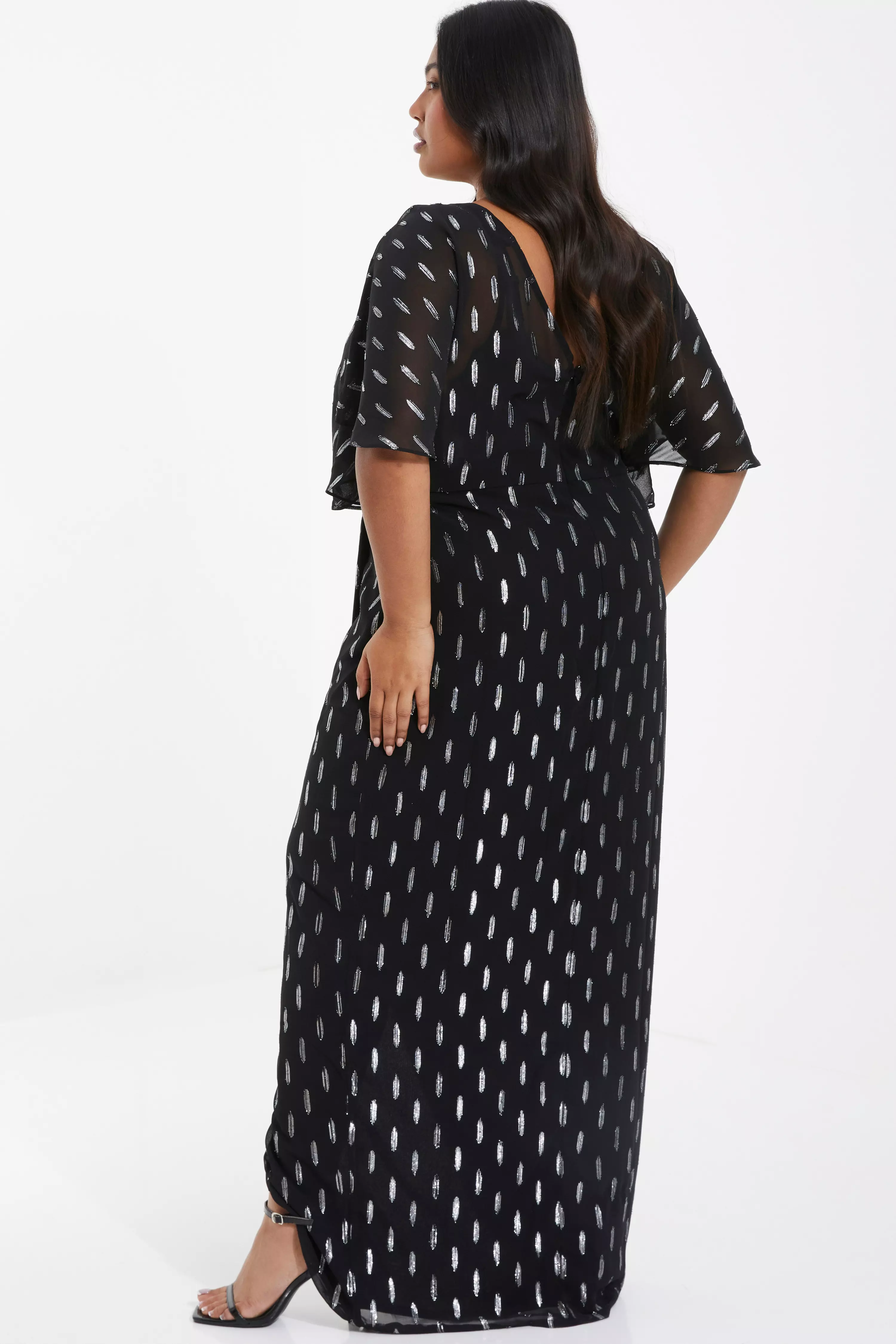 Curve Black Chiffon Foil Wrap Maxi Dress