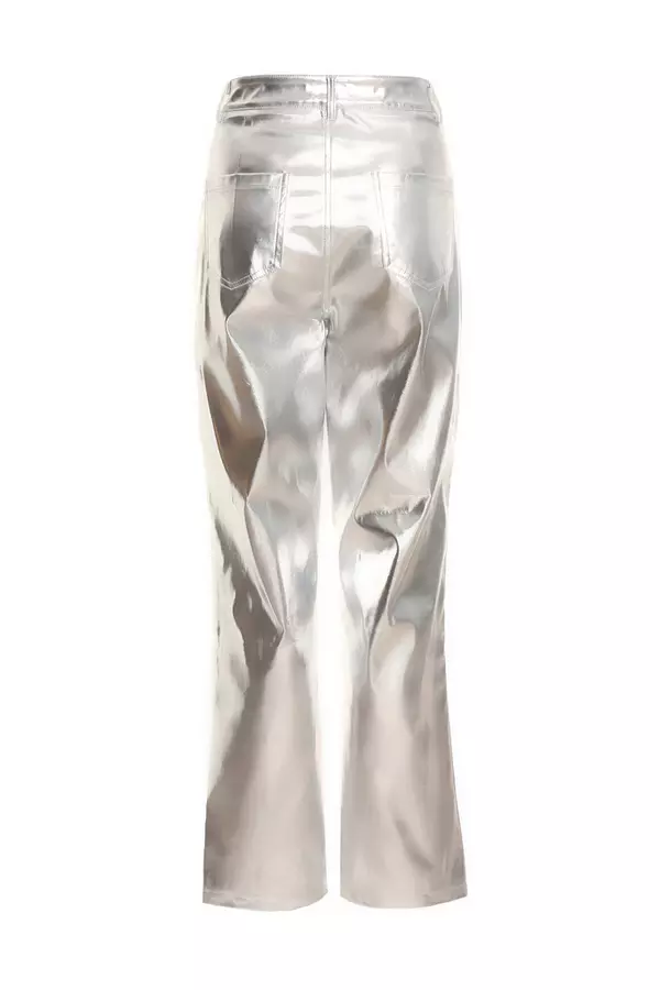 Silver Foil Straight Leg Trousers