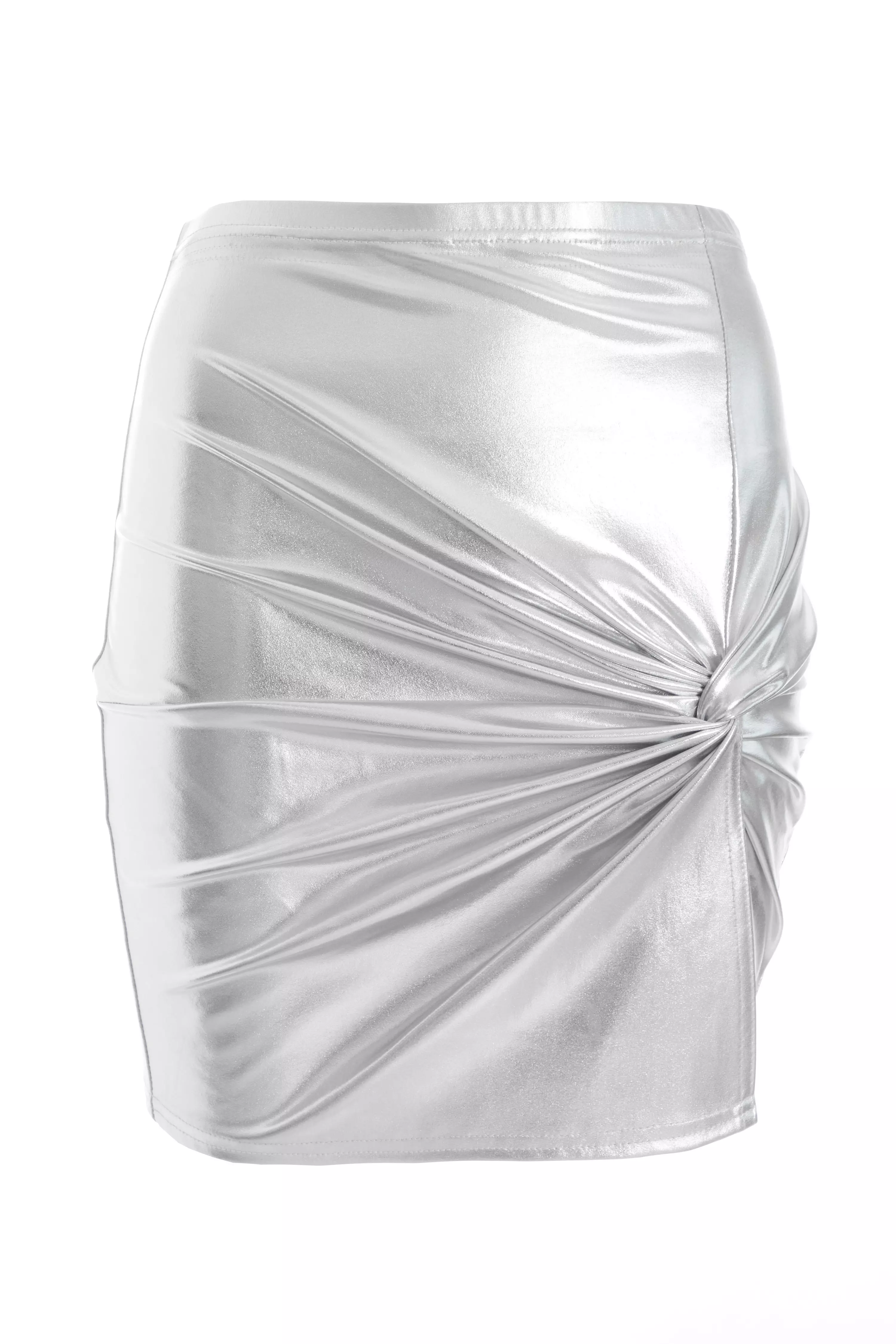 Silver Foil Knot Front Mini Skirt