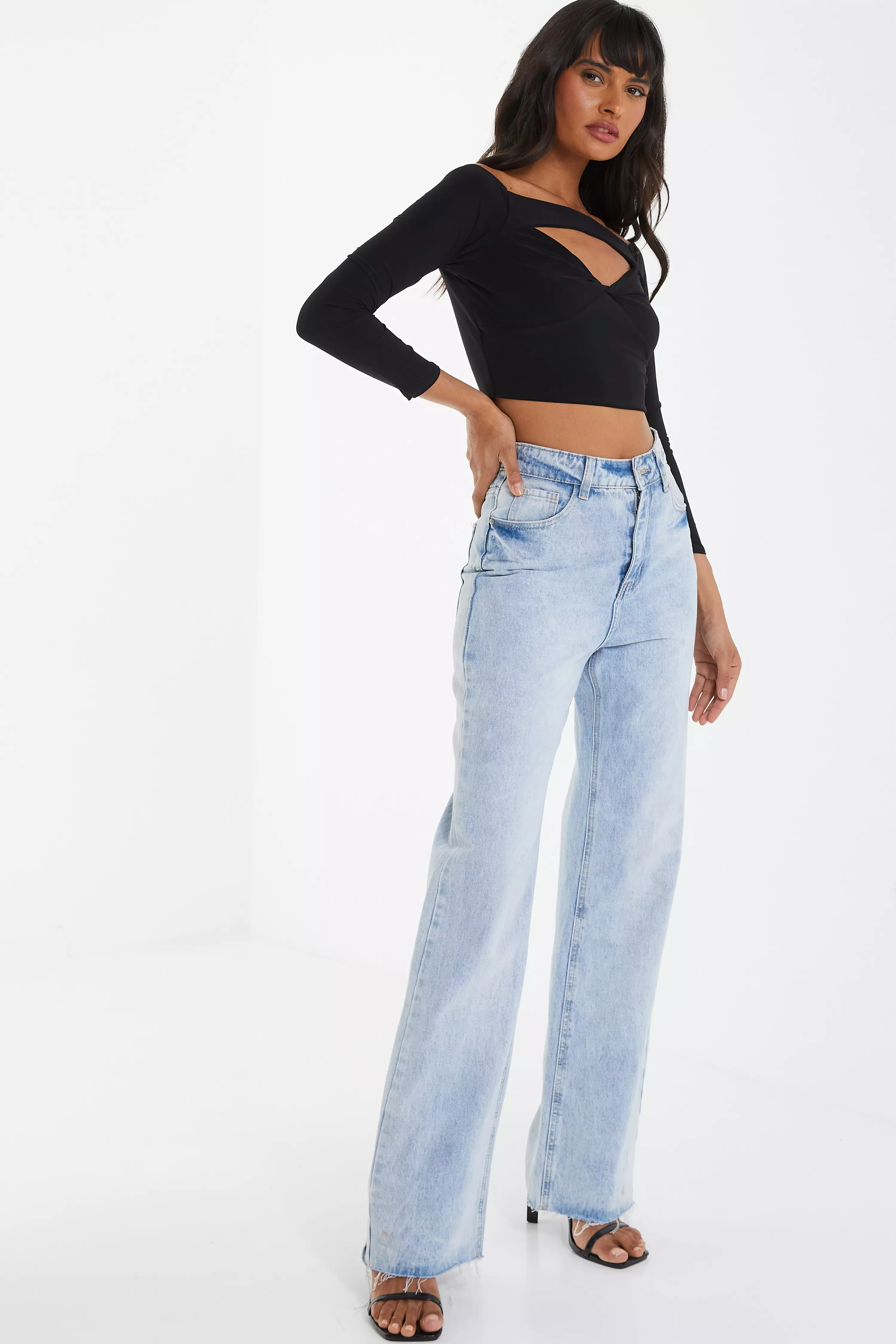 Black Bardot Cut Out Crop Top