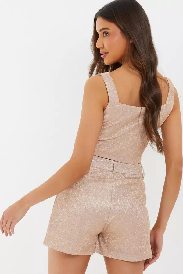 Champagne Glitter Cropped Corset Top