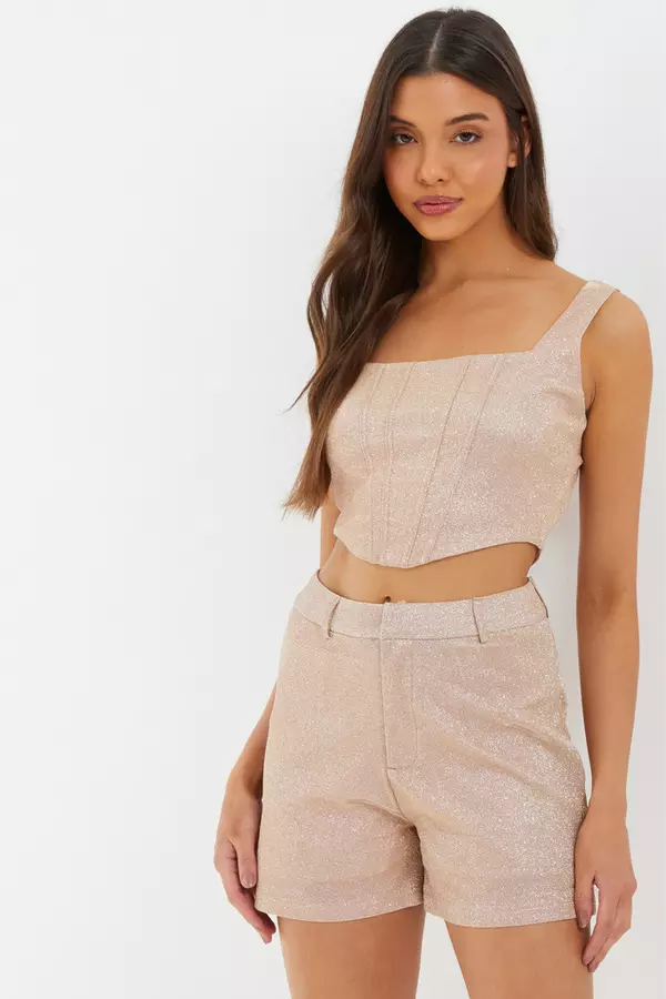 Champagne Glitter Cropped Corset Top