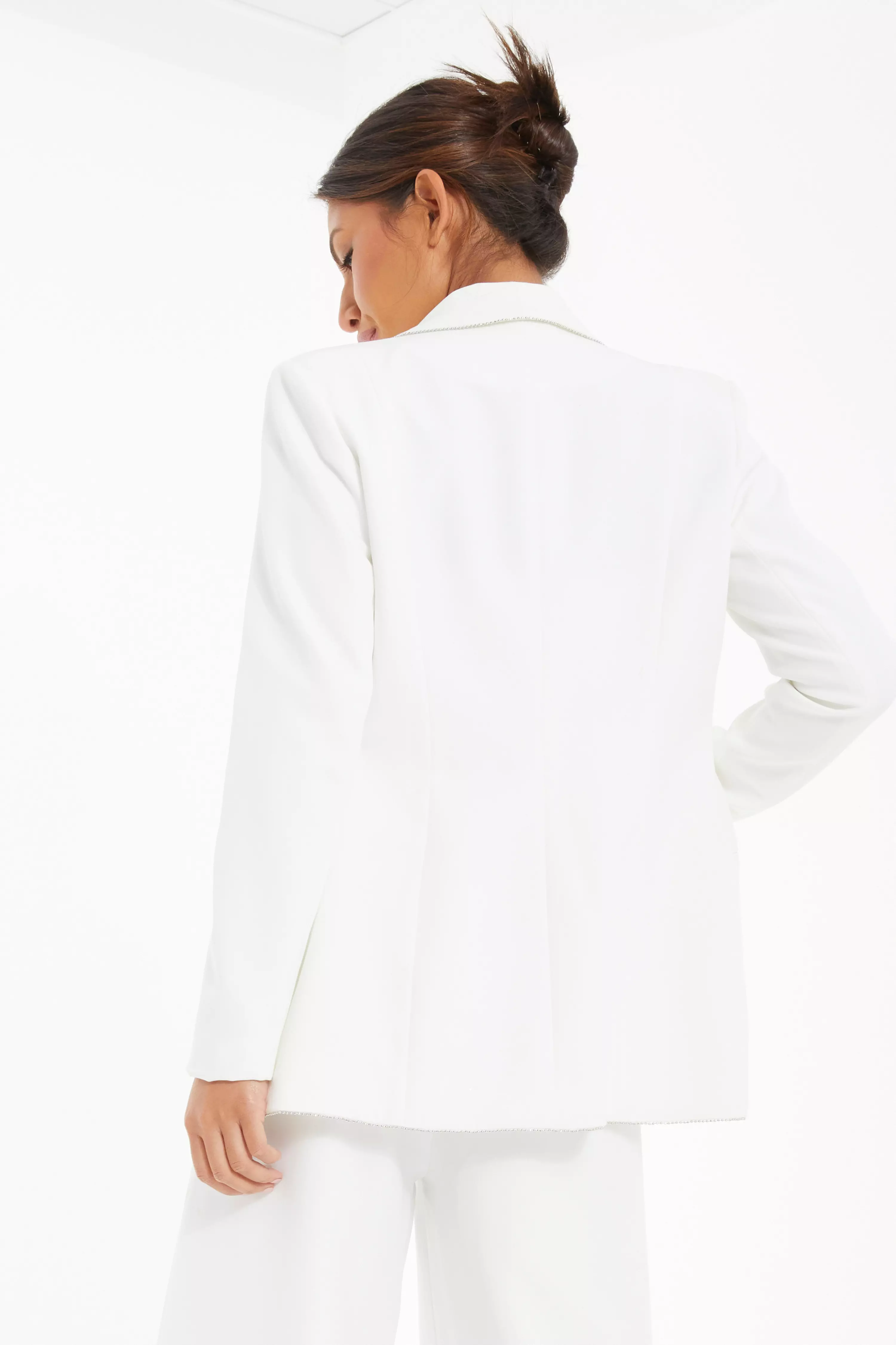 White Embellished Trim Tailored Blazer