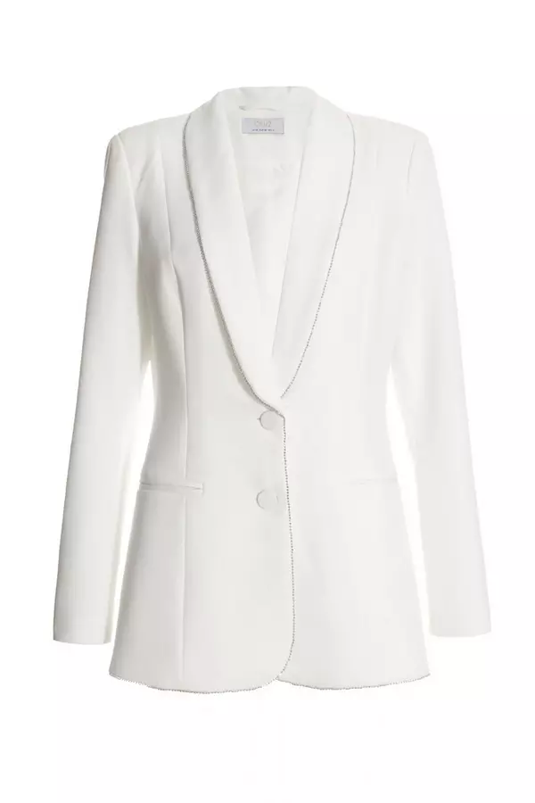 White Embellished Trim Tailored Blazer
