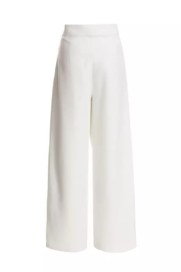 White Embellished Trim Wide Leg Trousers