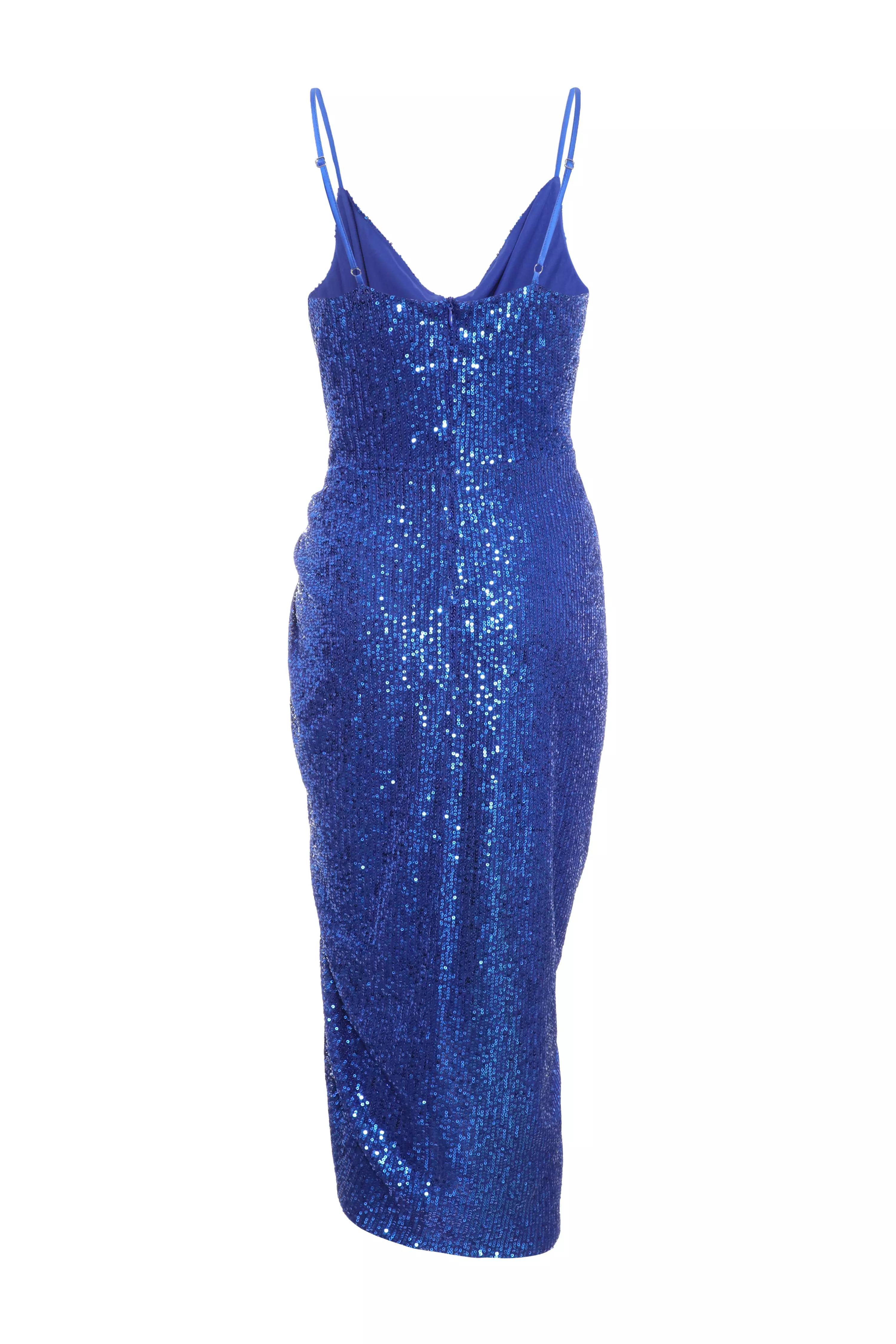 Royal Blue Sequin Ruched Midi Dress