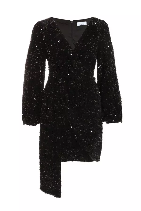 Black Sequin Long Sleeve Mini Dress