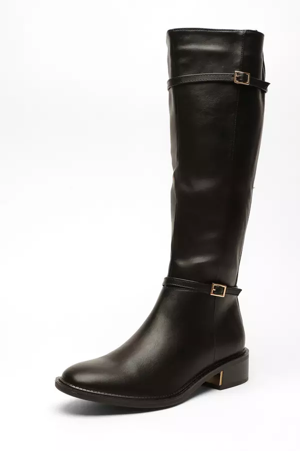 Black Faux Leather Knee High Boot
