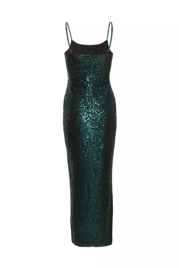 Bottle Green Sequin Maxi Dress