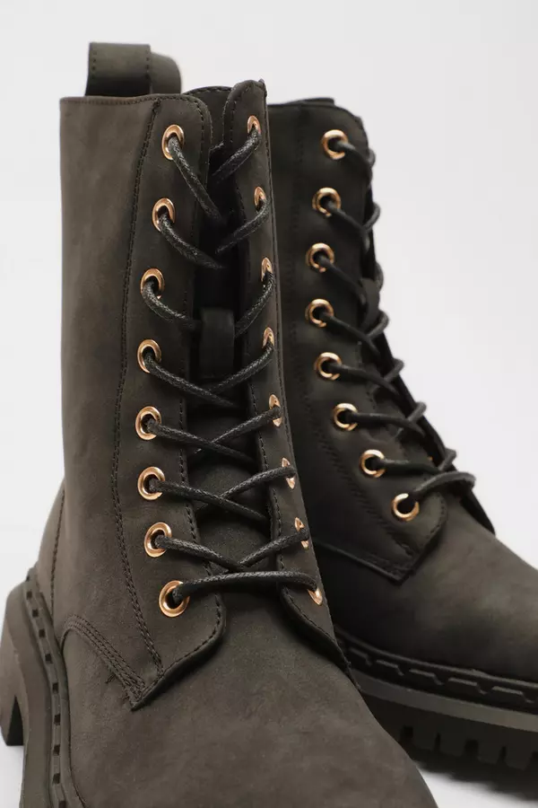 Black Faux Suede Lace Up Boots