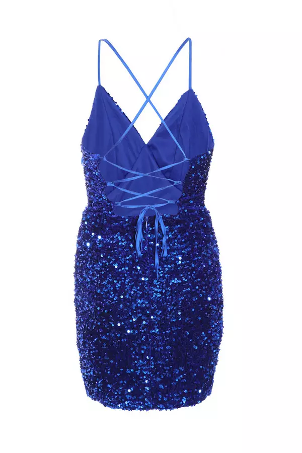Royal Blue Sequin Open Back Mini Dress