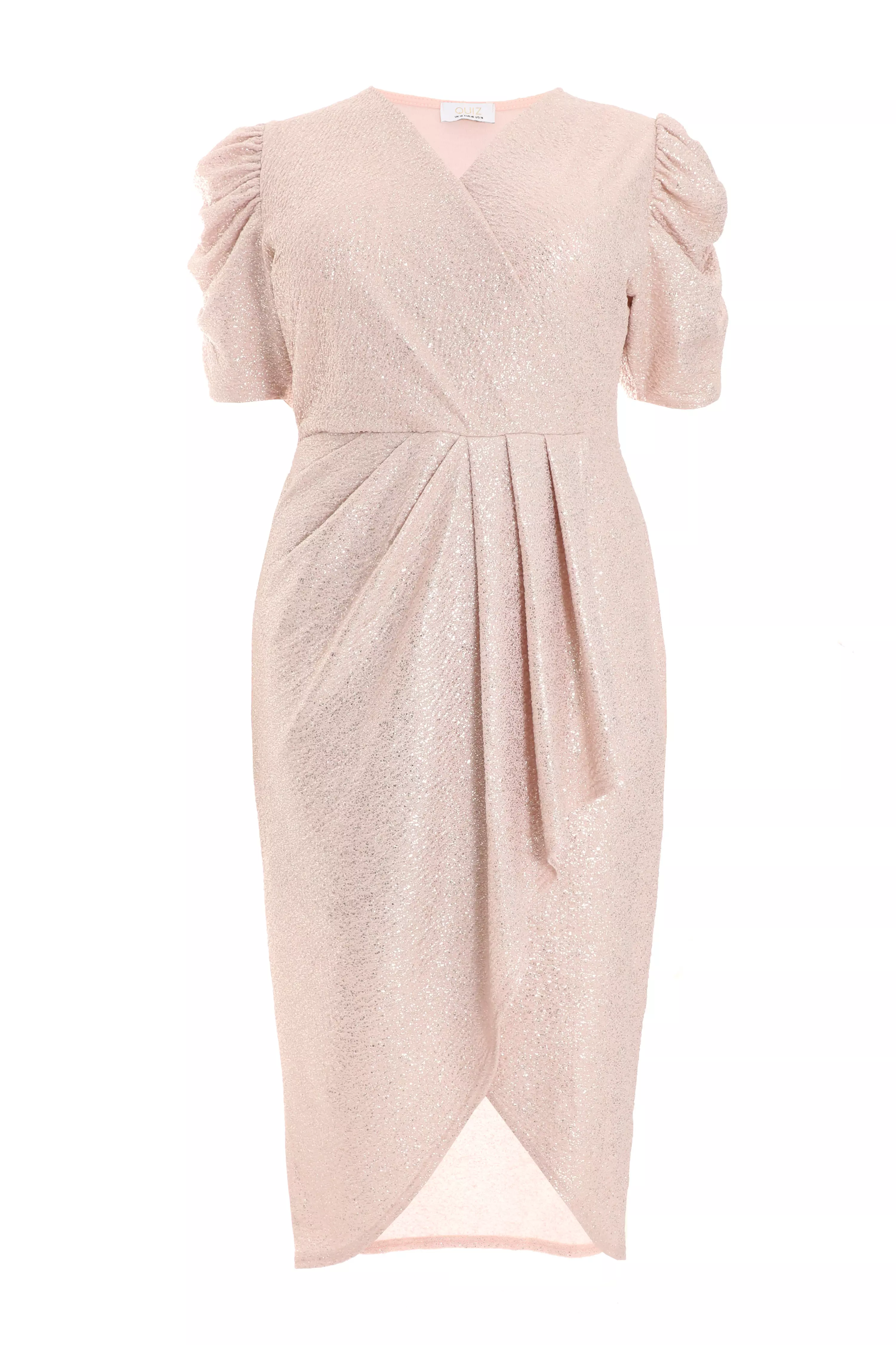 Curve Champagne Foil Wrap Midi Dress