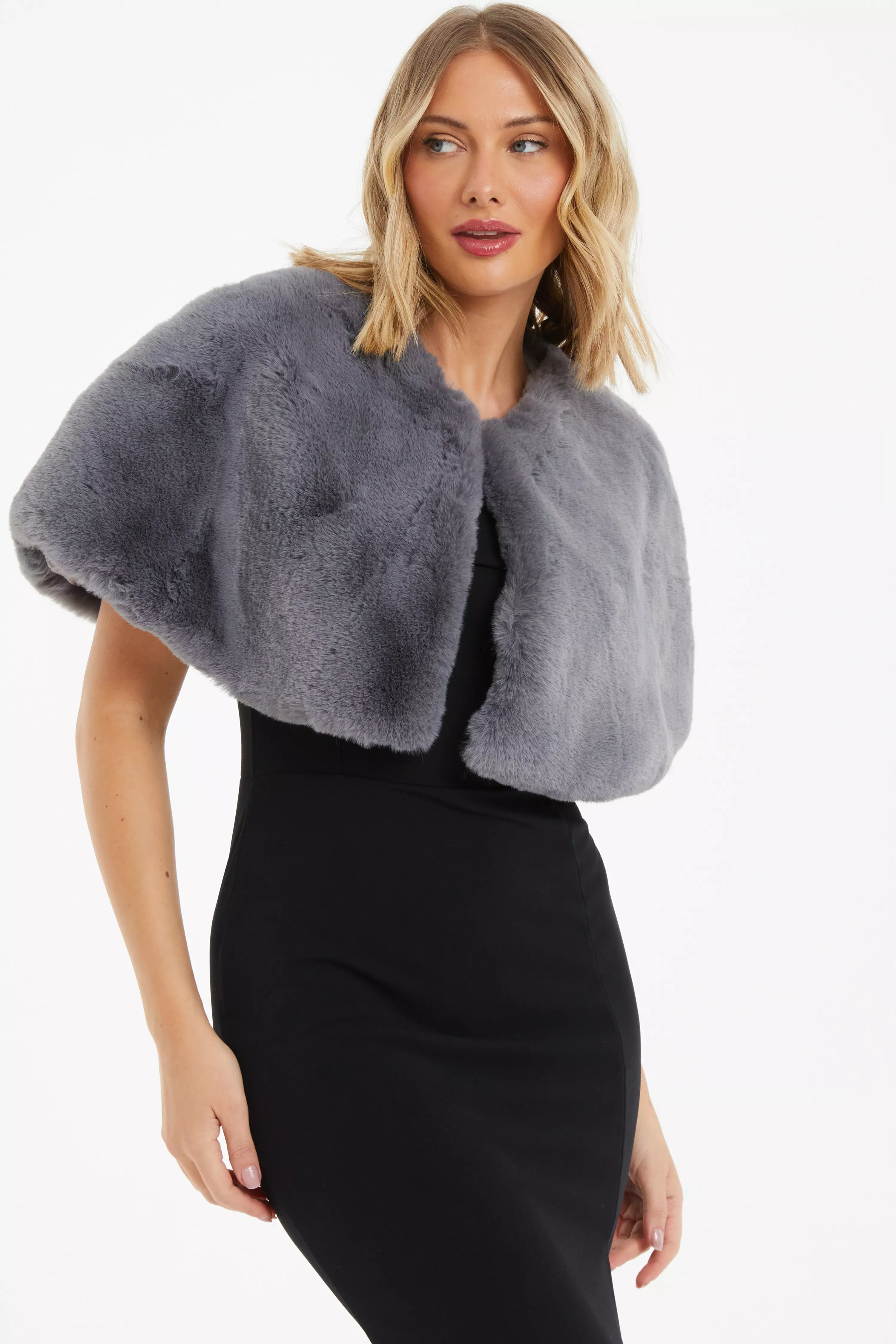 Grey Faux Fur Wrap