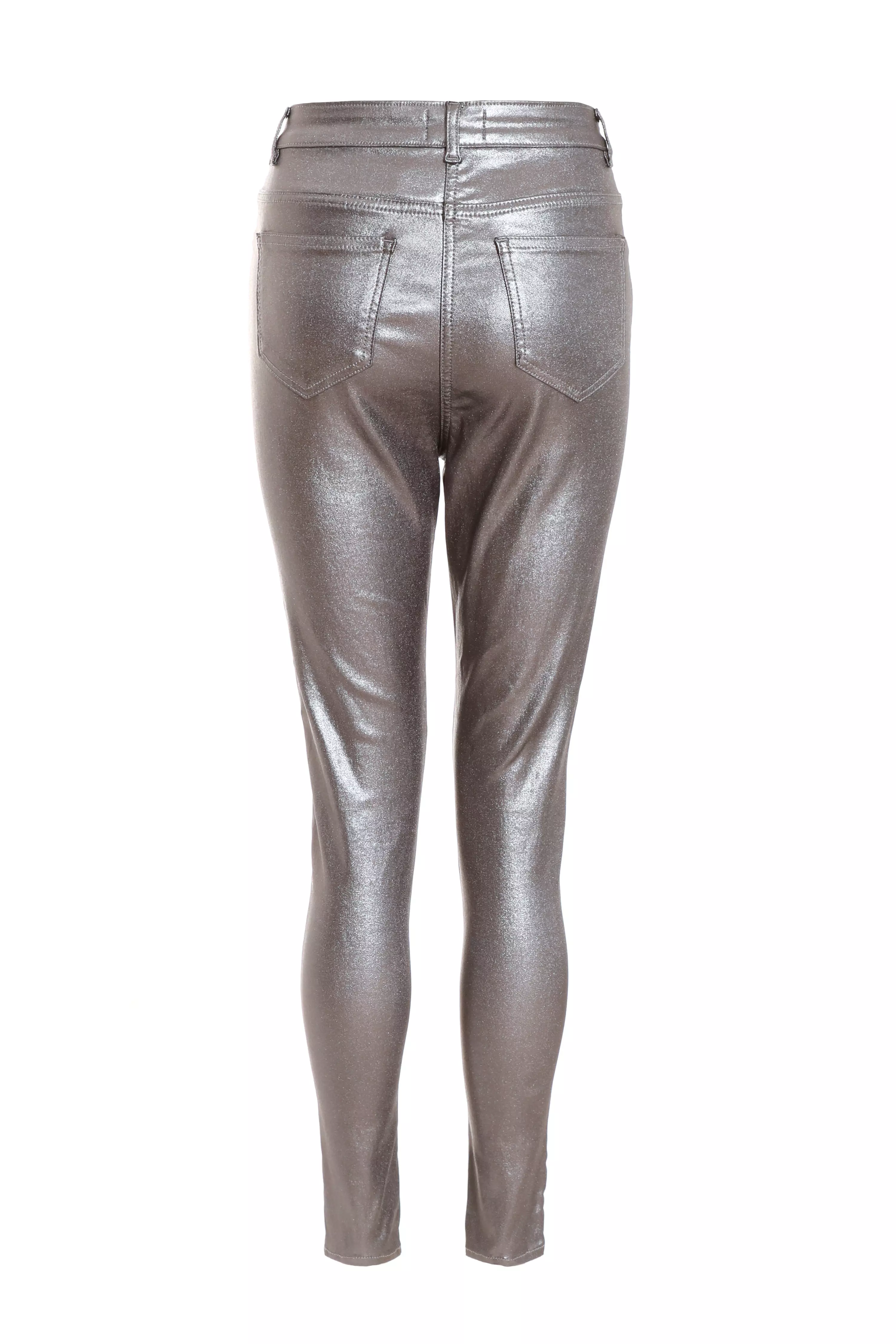 Silver Faux Leather Skinny Jeans